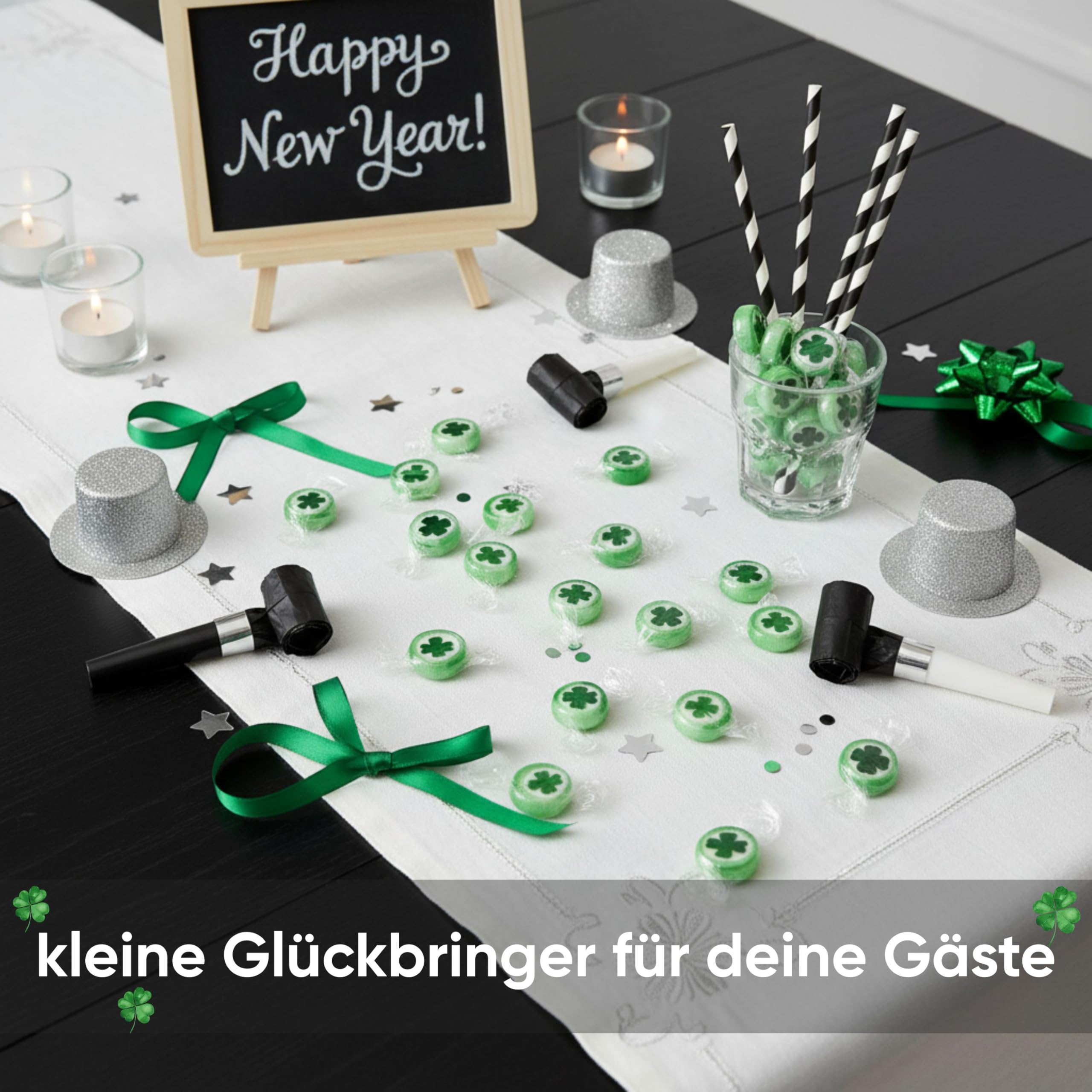EinsSein Glücksbonbons Kleeblatt grün-weiß 3kg | Handgemachte Rocks Bonbons | Süßigkeiten & Glücksbringer für Silvester Geburtstag Party & Hochzeit | Perfekt für Candybar & Gastgeschenke
