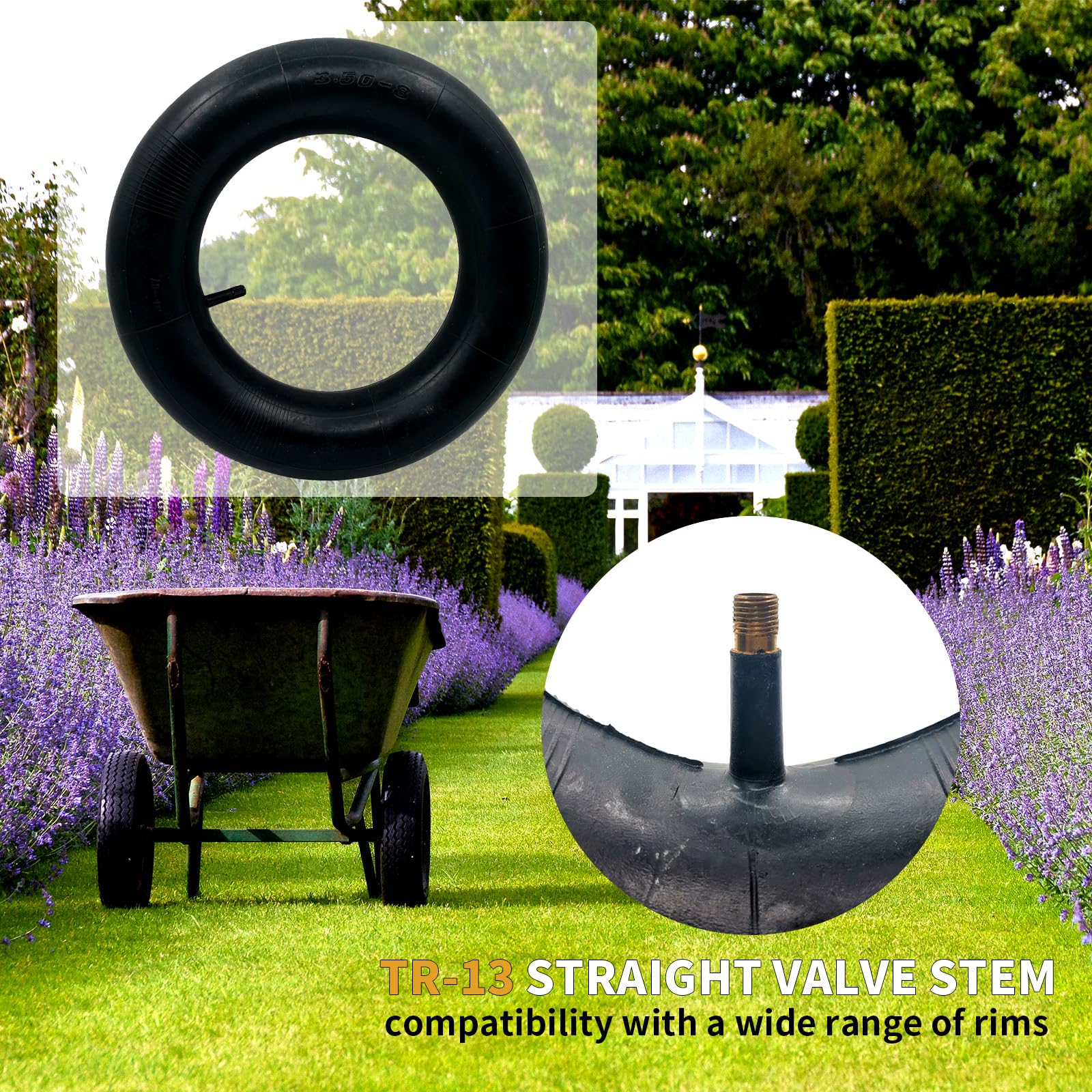 Cámaras De Aire Para Carretilla 3.50-8 - Pack De 2 Unidades, Válvula Recta TR-13, Máxima Presión 30 PSI