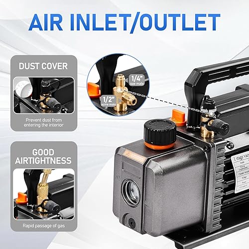Miniatura 3 de Bomba de vacío HVAC de una sola etapa de 3.5 CFM 14 HP 110V para sistemas R134a R12 R22 R410a R502, bomba de vacío de CA automática para recarga de