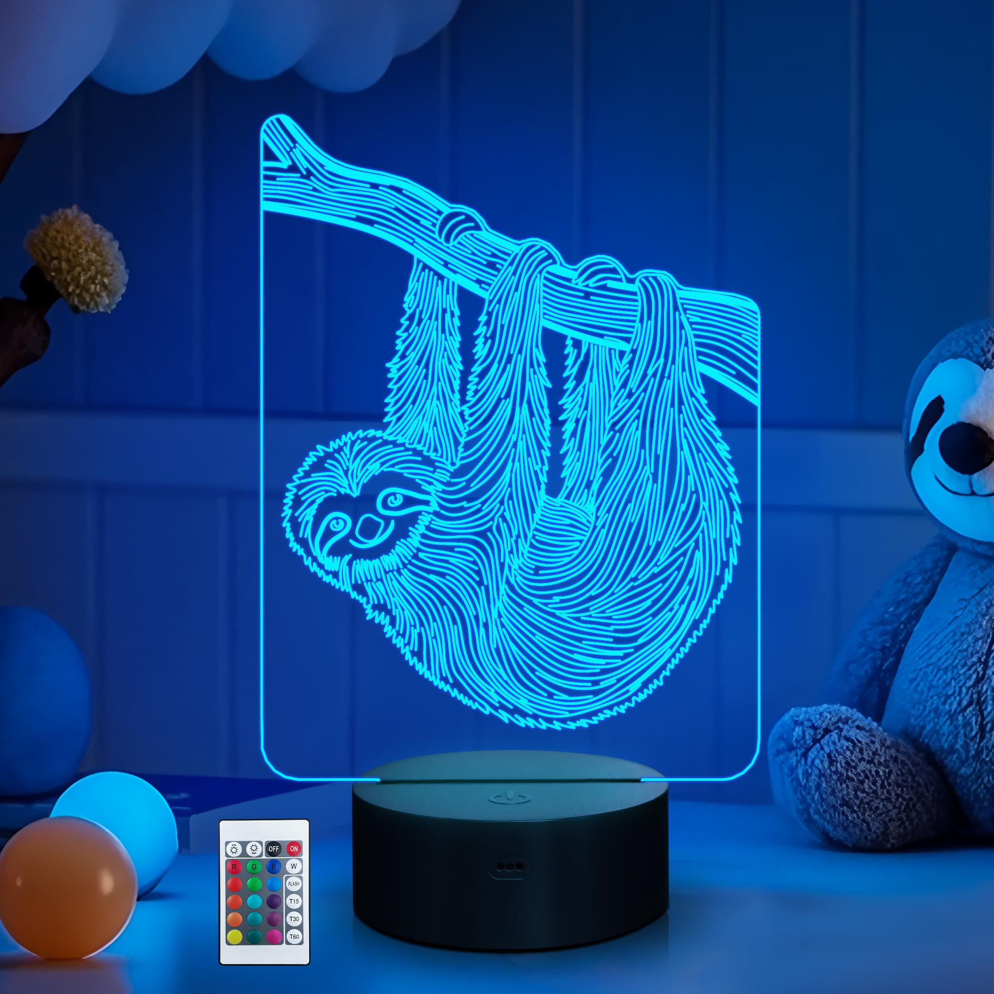 CoolGift Mart Sloth Night Light, 3D LED Optical Illusion Sloth