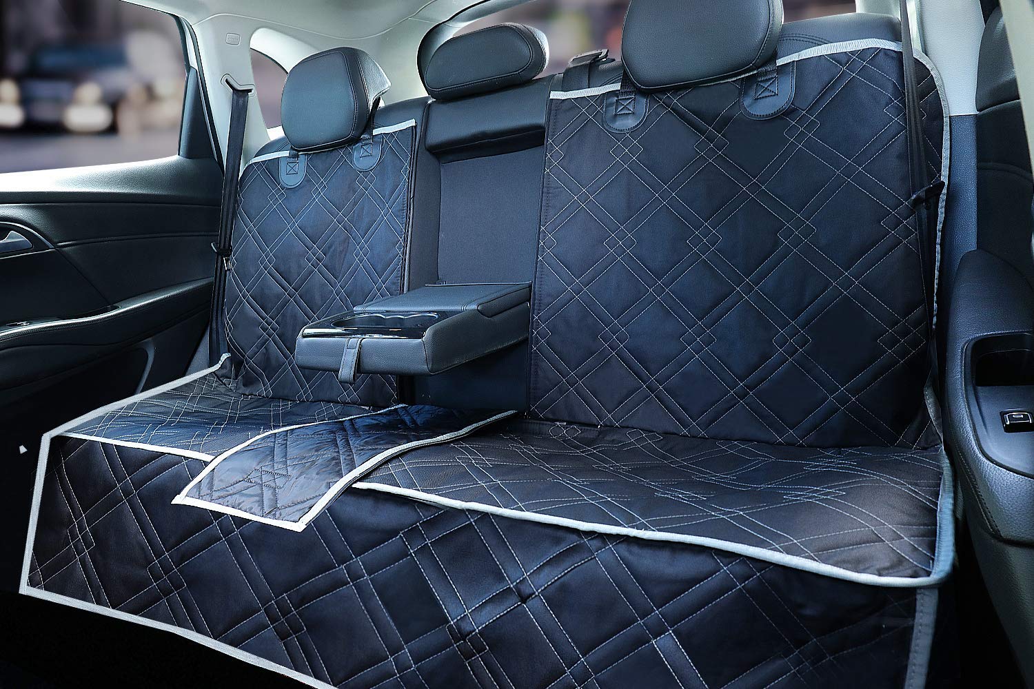 njnj Back Seat Cover Protector for Kids - Waterproof Bench Dog Car Seat Cover Compatible for Middle Seat Belt, Nonslip, Strong Durable, Universal Size Fits for Cars, Trucks & SUVs