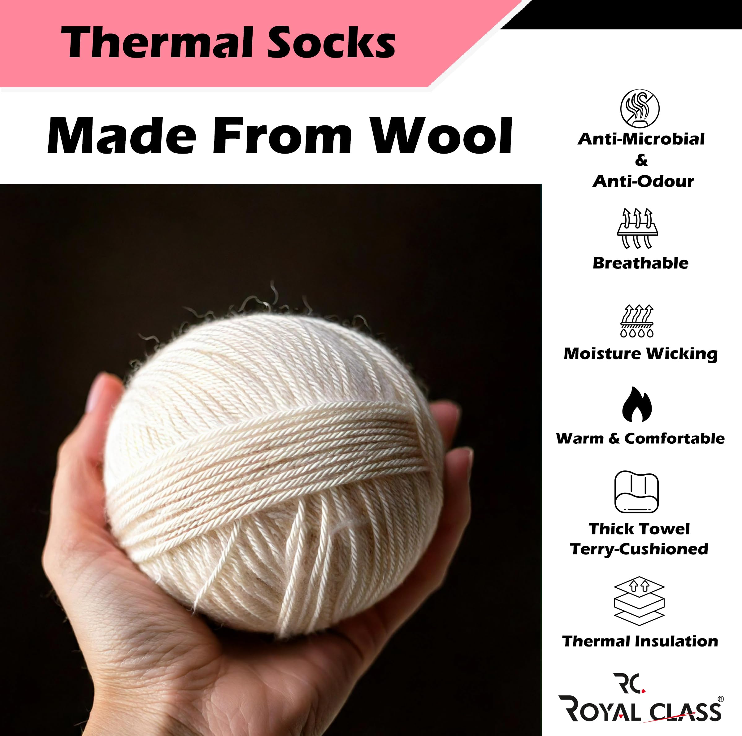 RC. ROYAL CLASS Women Woolen Winter Wear Thermal Thumb Socks, Calf Length Terry Thick Towel Cushioned, Warm & Cozy Thermal Thumb Socks For Women (Pack of 3 Pairs) Multicolored 3