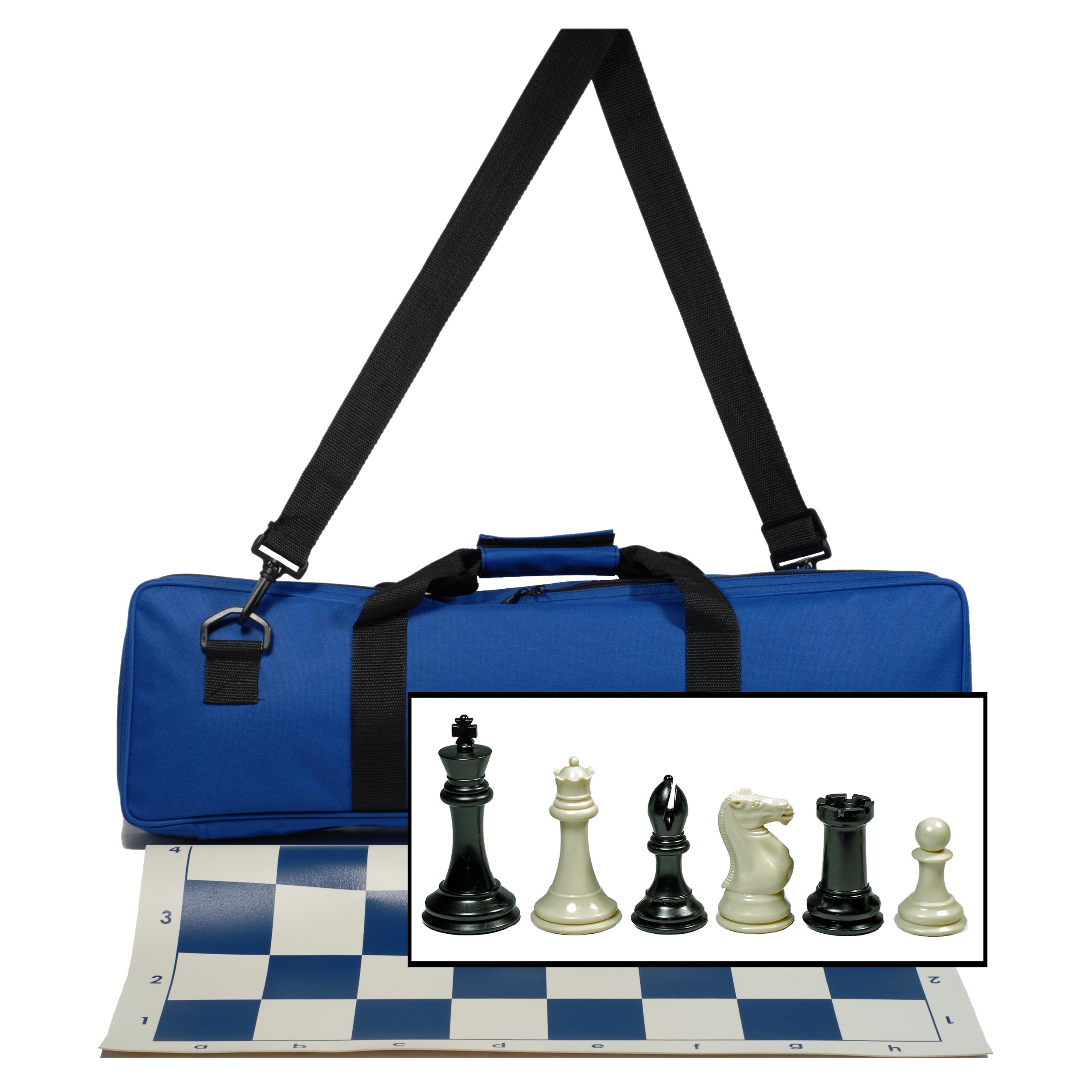 WE Games Staunton Tournament Chess Set w/Electric Blue Canvas Bag & Weighted Pieces - 4 in. King