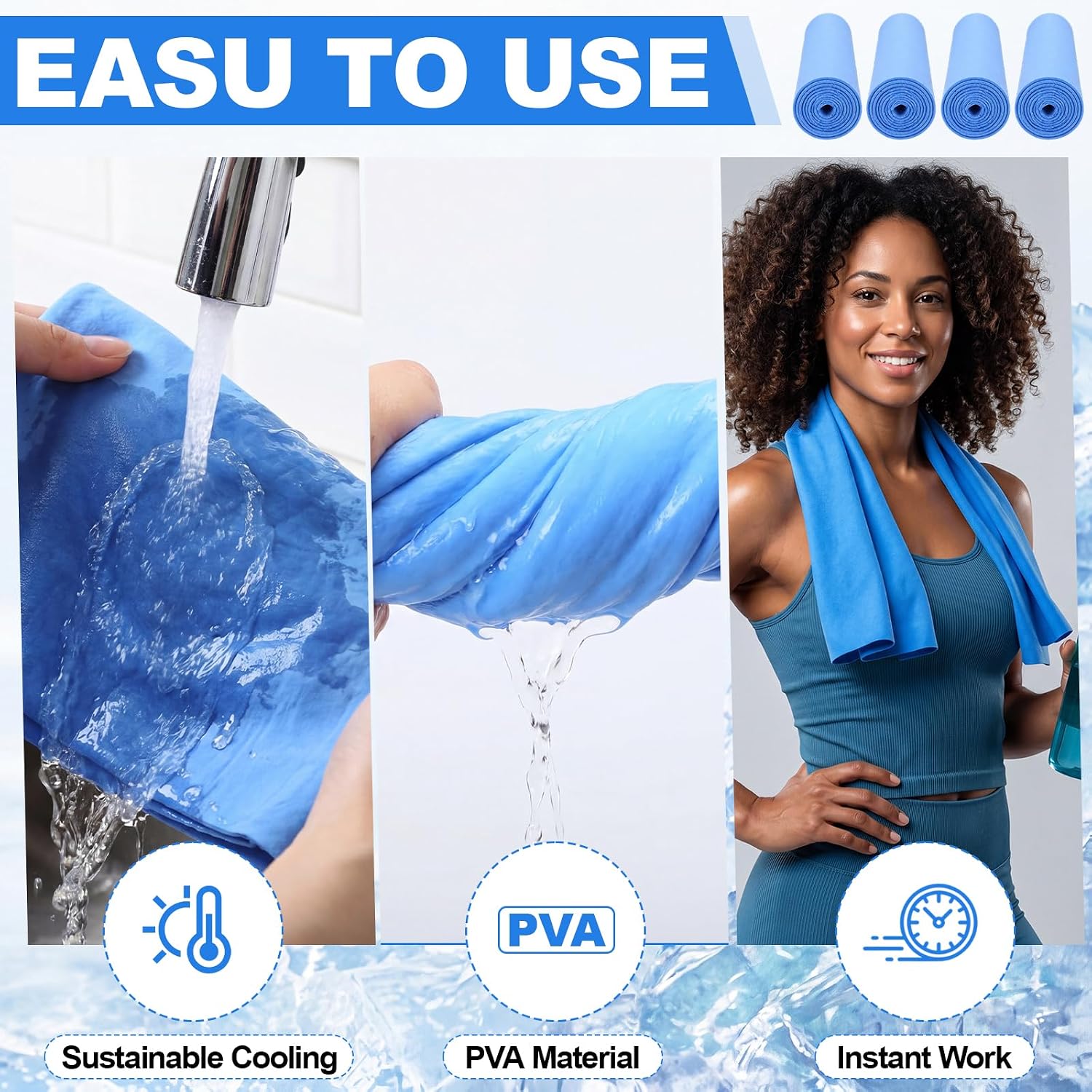 8 Pack PVA Cooling Towels, Chilly Instant Cooling Towel for Neck and Face, Long Lasting, Reusable, Sports and Outdoors Cool Rag for Hot Weather Running Workout Gym, 31.5'' x 13.5''