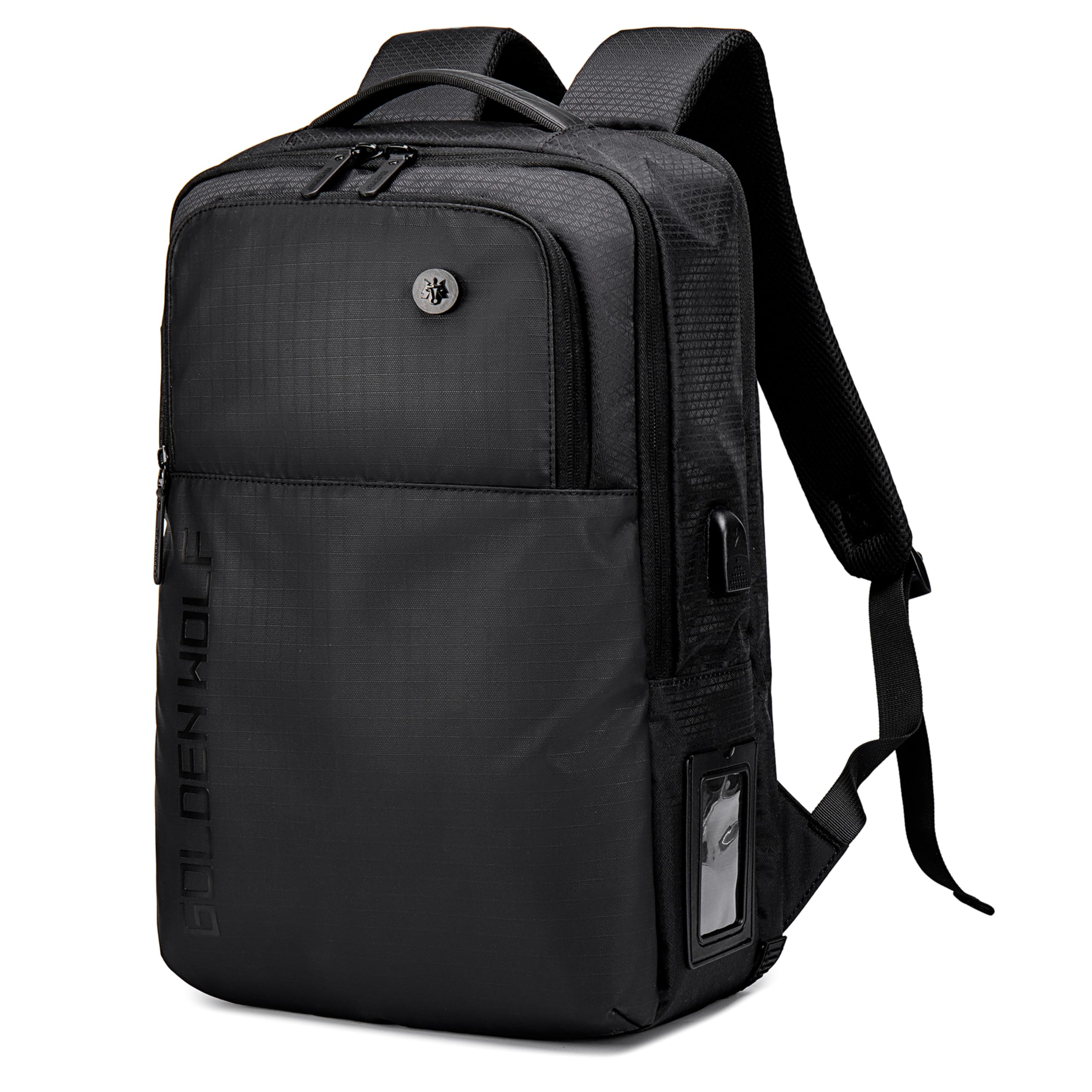 ah arctic hunter Golden Wolf Laptop Backpack Water Resistant 20 L Shoulder bag with built in USB port and headphone Jack for Unisex, GB00399 (Black)