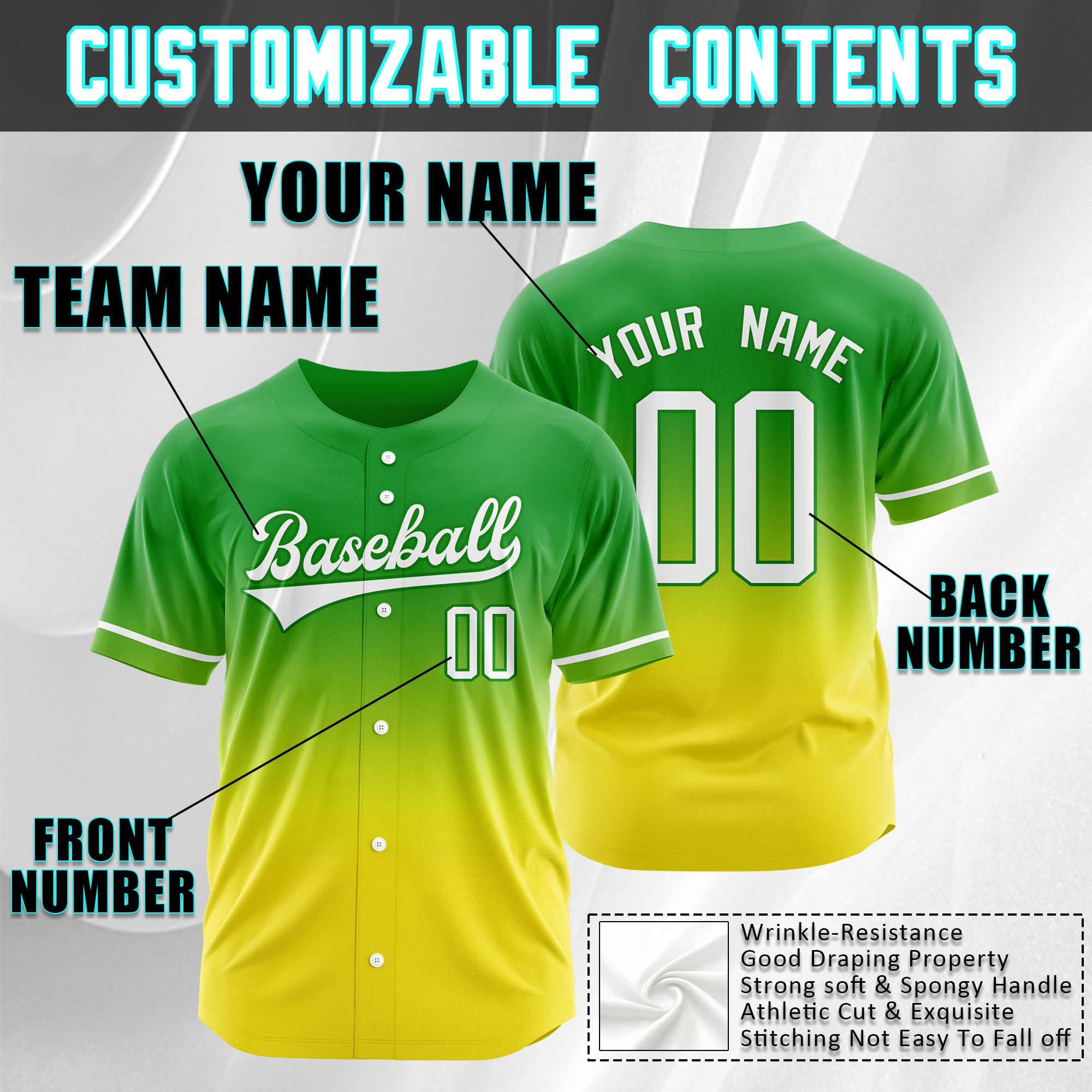 Custom Gradient Baseball Jersey Baseball Shirt Uniform Personalized Printed Stitched Names Numbers Logo for Men Women Boys