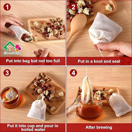 Miniatura 8 de Paquete de 50 bolsas de filtro de té, bolsas de filtro de té para té suelto, bolsa de té de algodón con cordón reutilizable, bolsa de filtro de té