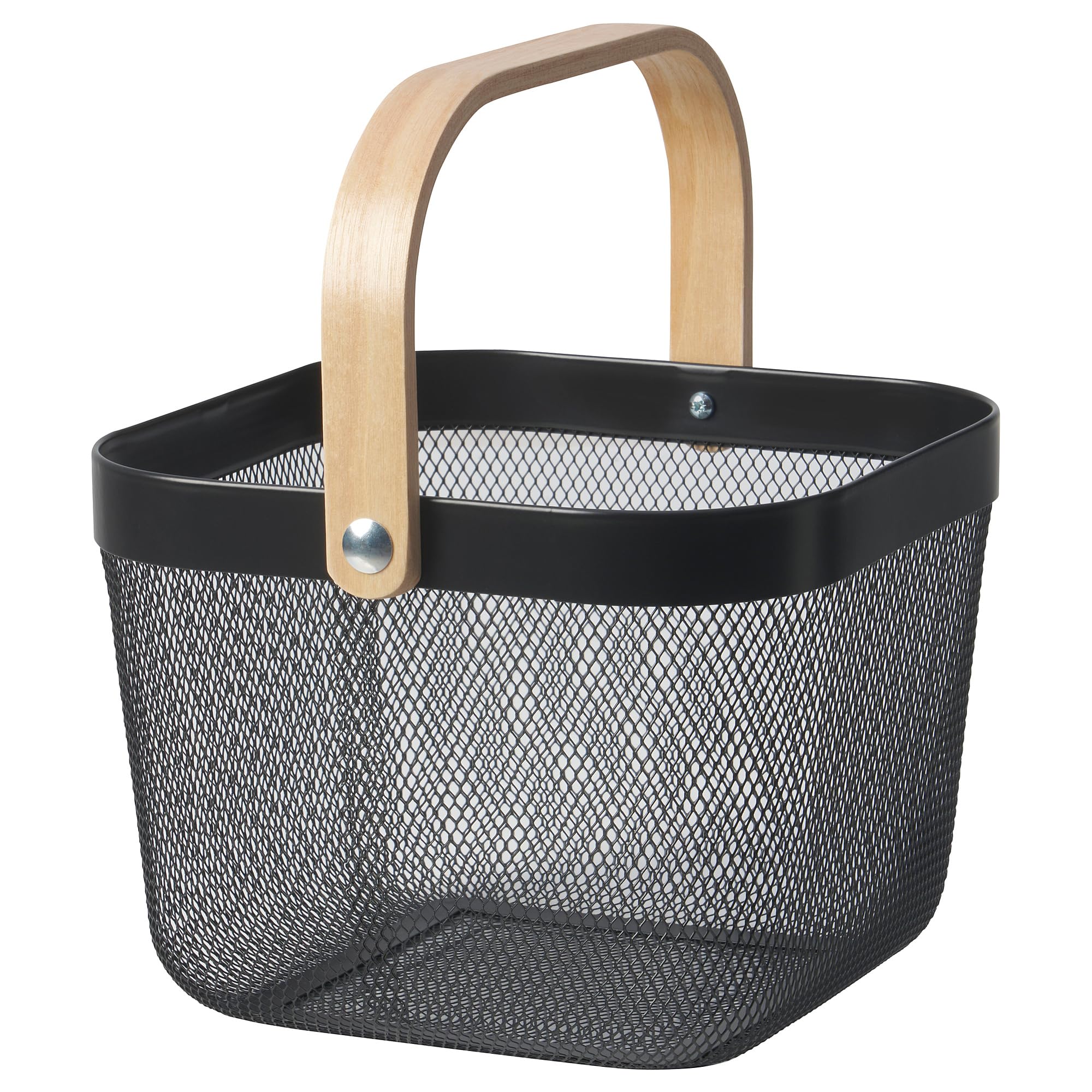 Panier RISATORP gris foncé avec anse en bois robuste 25x26x18 cm