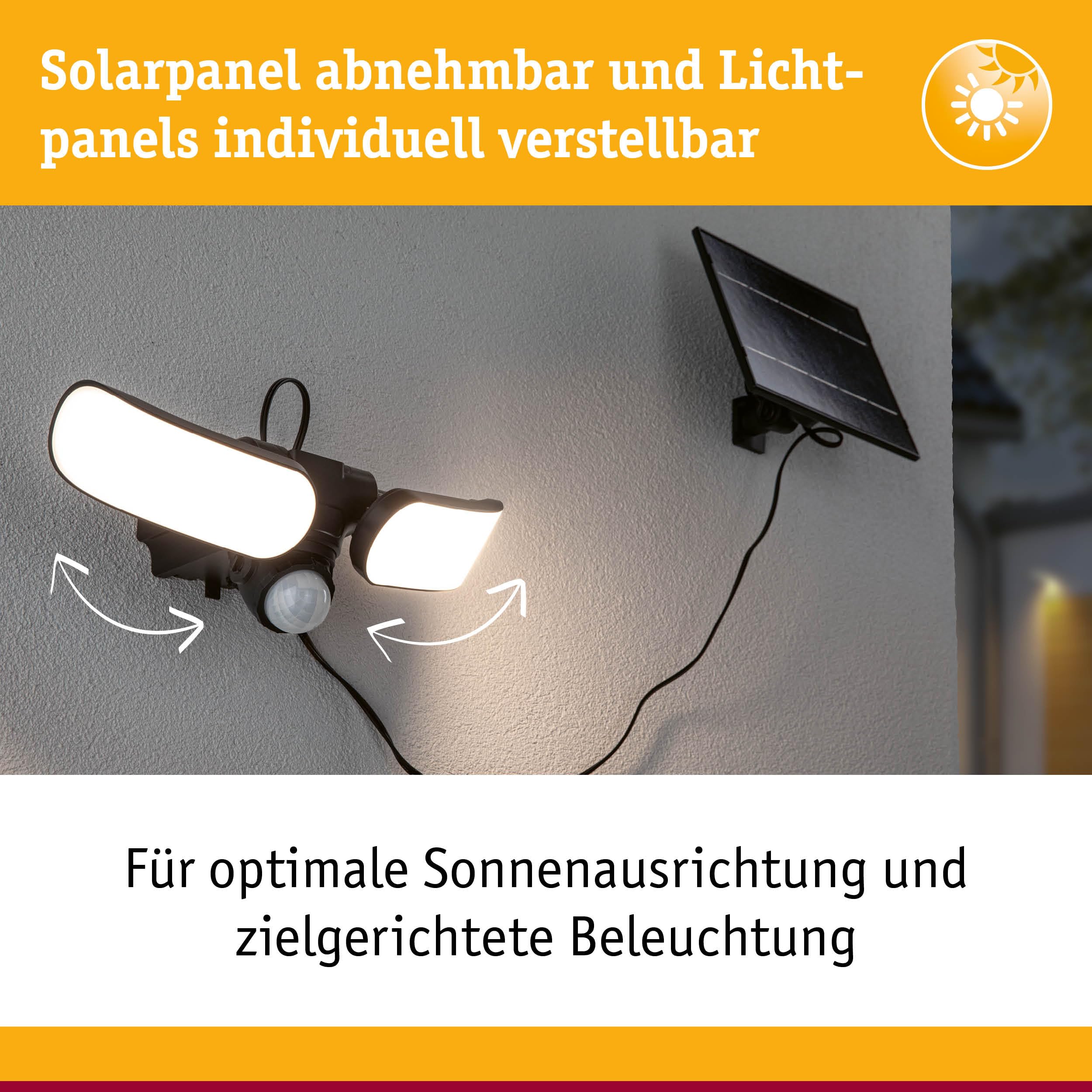 Paulmann Zewnętrzny reflektor solarny Sonlig IP65 3000 K USB PIR antracyt 94610