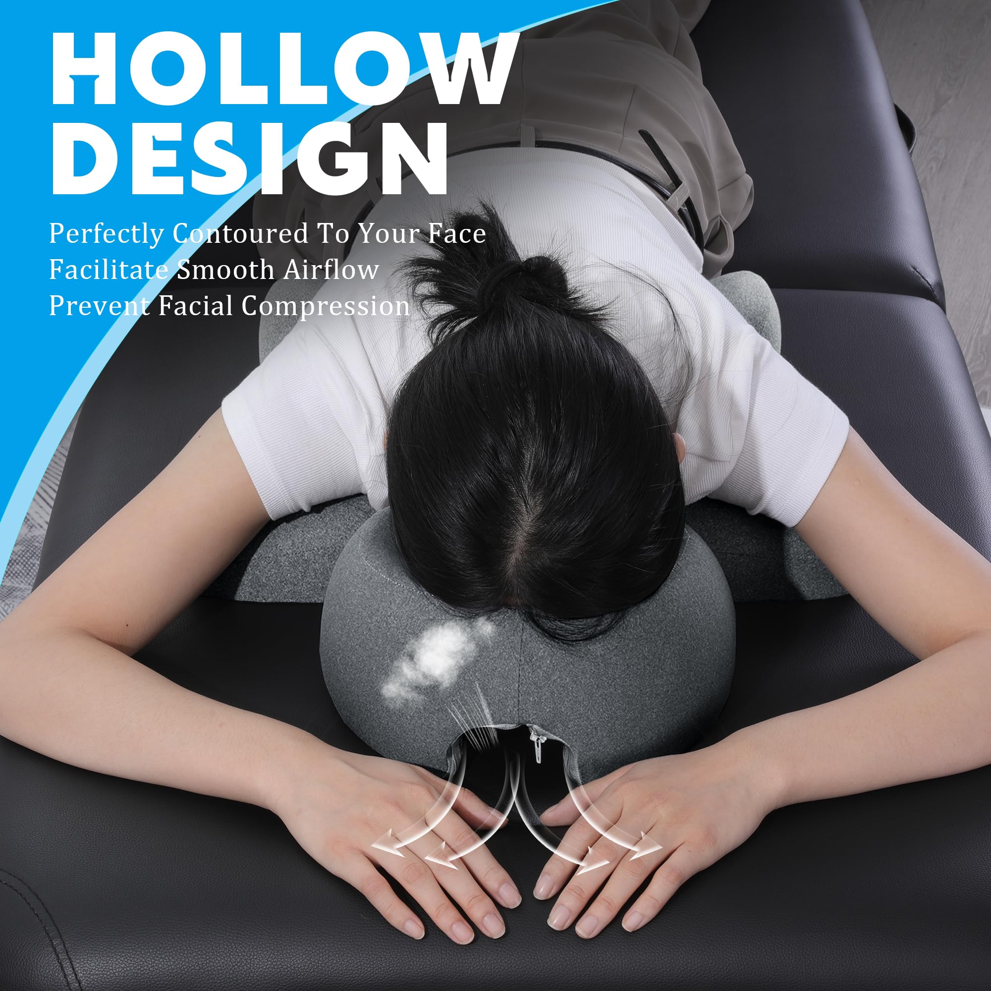 MABOZOO Face Down Massage Pillow, Face Down Pillow for Sleeping with Non-Slip Bottom, Home Head Cushion and Chest Cushion for SPA, Sleep (Gray