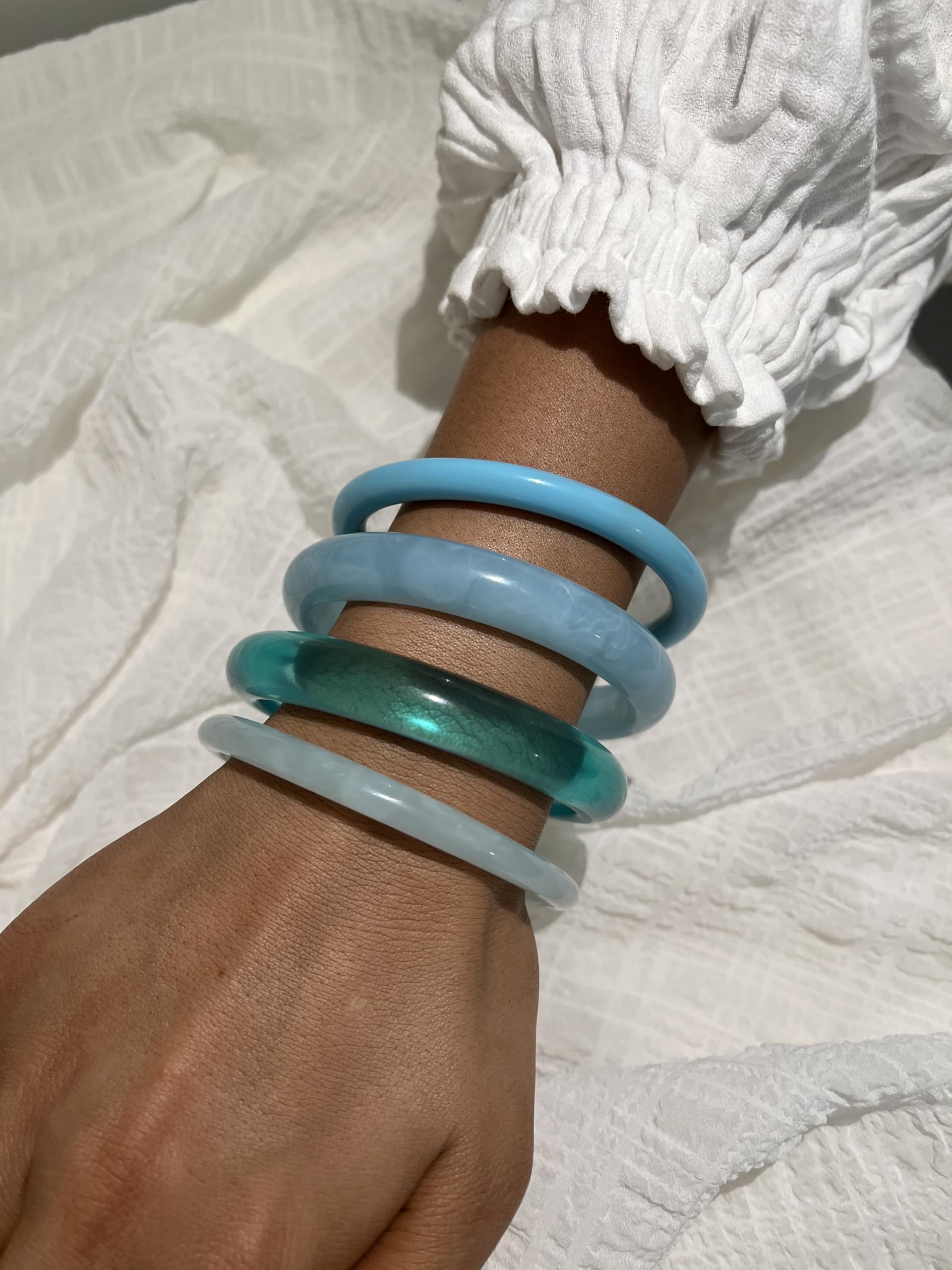 ÌF ME Acrylic Bangles Bracelets for Women, Irregular Acrylic Resin Chunky Bracelets Geometric Fashions Thick Statement bangle Set view 5