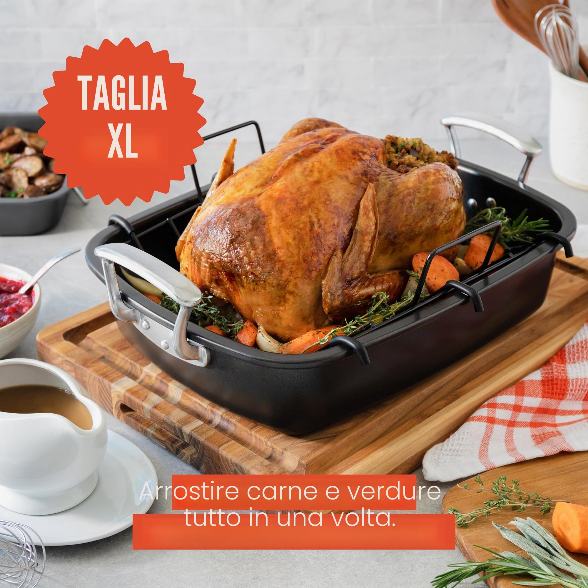 Chef Pomodoro Teglia XL Antiaderente con Griglia (Grigio)