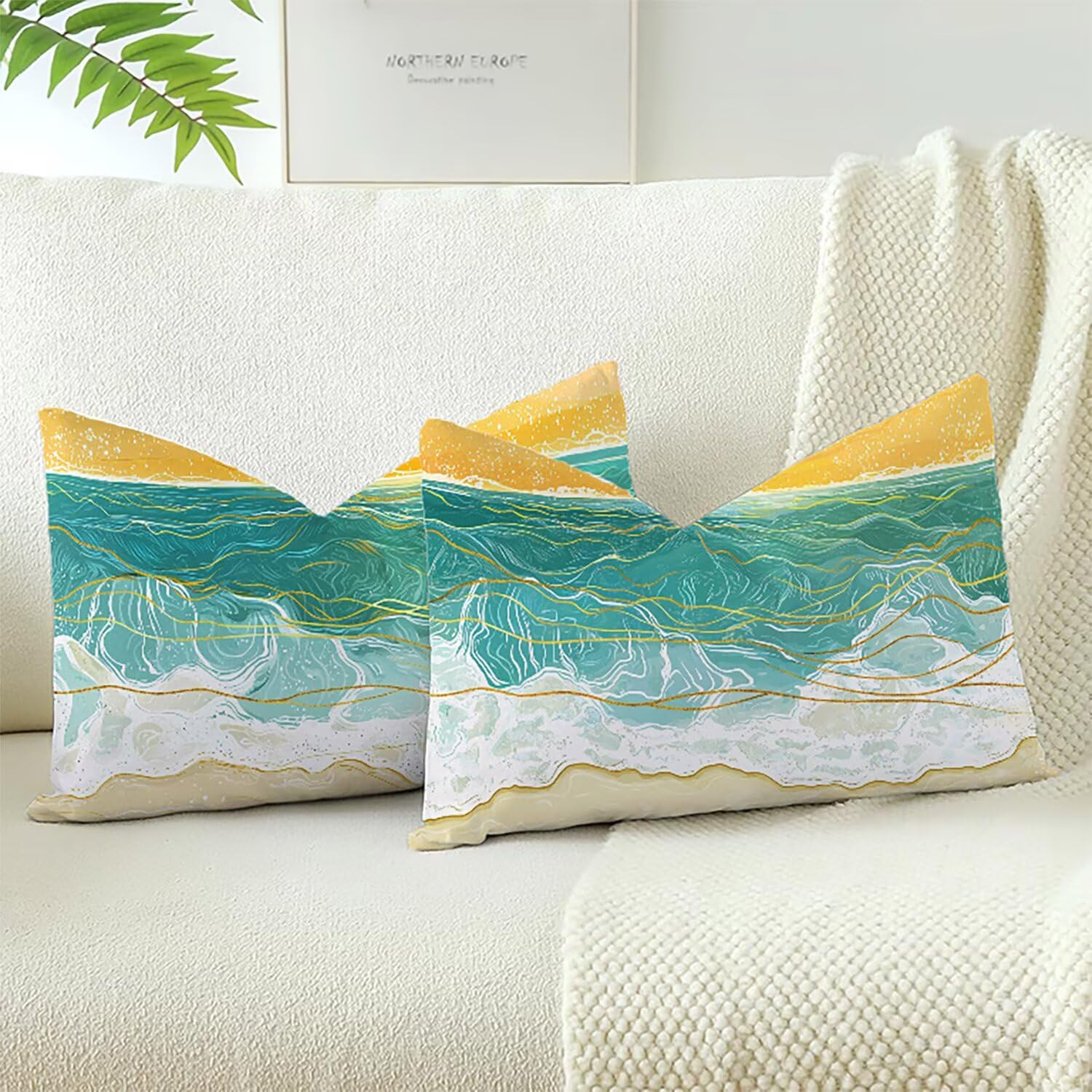 Coussins canape avec fermeture eclair bleu en velours moelleux et lavable