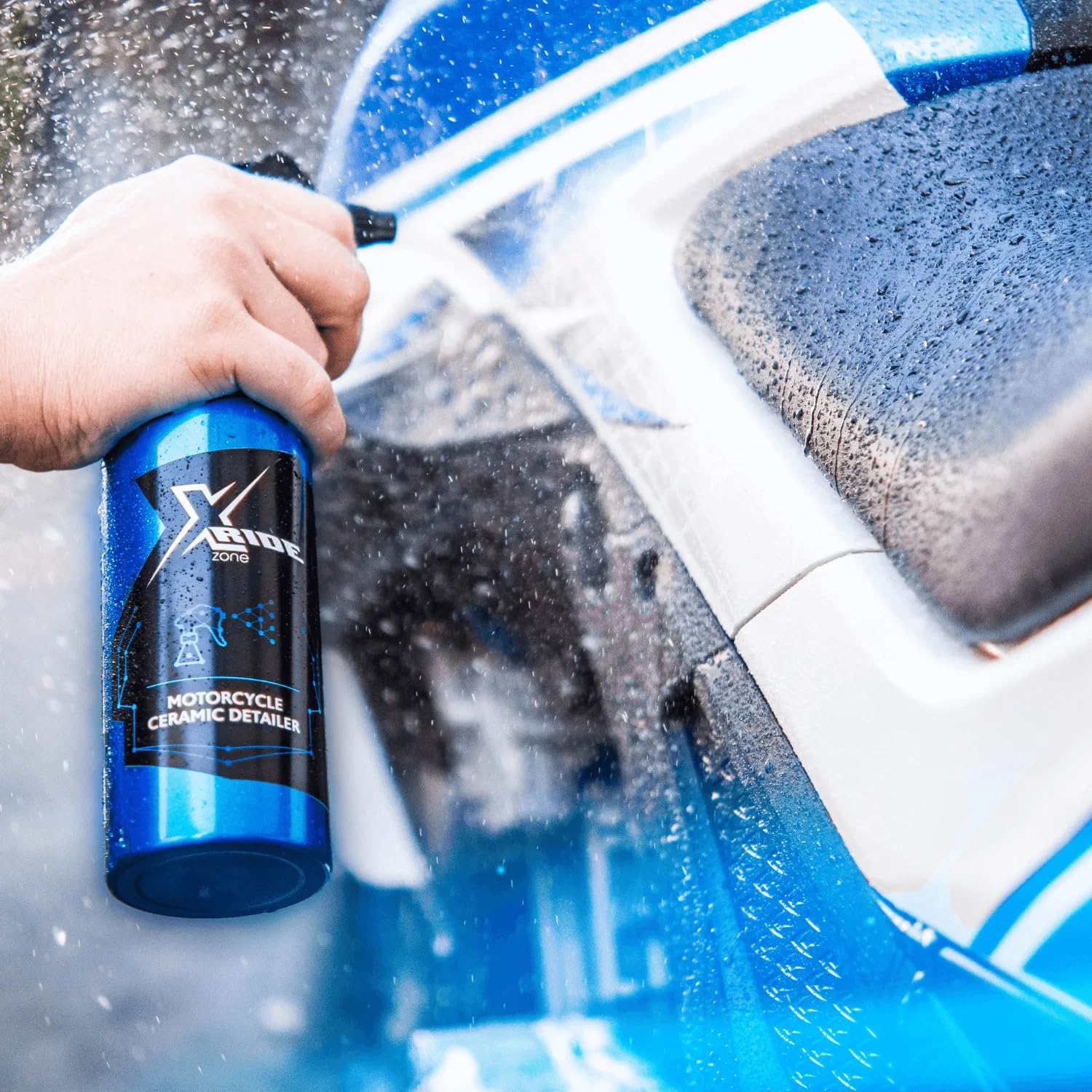 Xzone Zestaw do szczegółów motocyklowych, ceramicznych detali 500 ml, 3 x Power Powder Moto Wash, rękawica z mikrofibry, włókno do szczegółów - zestaw dla motocyklistów