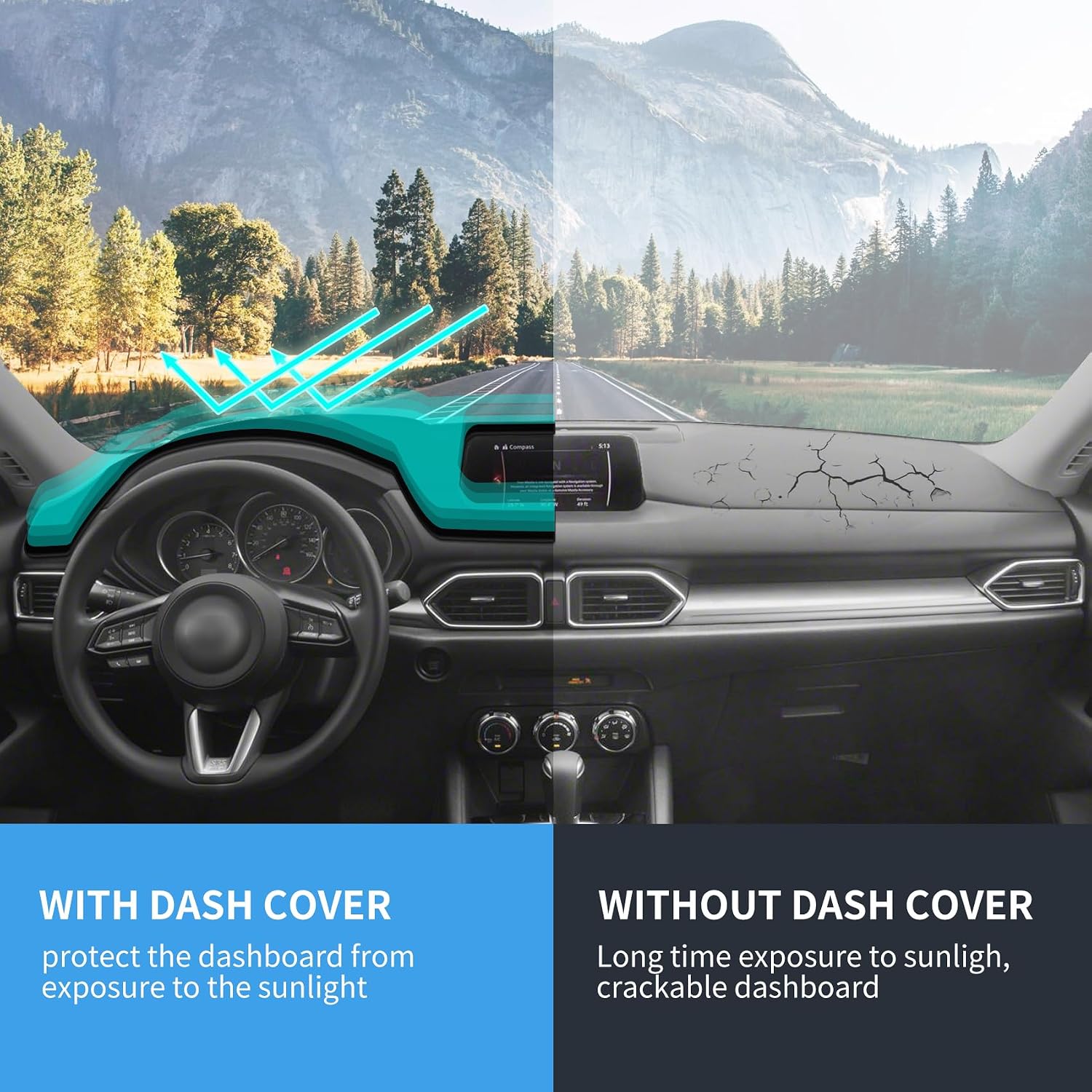 Dashboard Cover Mat for Mazda 2017-2025 2026 CX-5 CX5 Accessories (Without HUD) Black Flannel Material Anti-Slip Dash Cover Mat Sunshade Glare UV Rays Protector