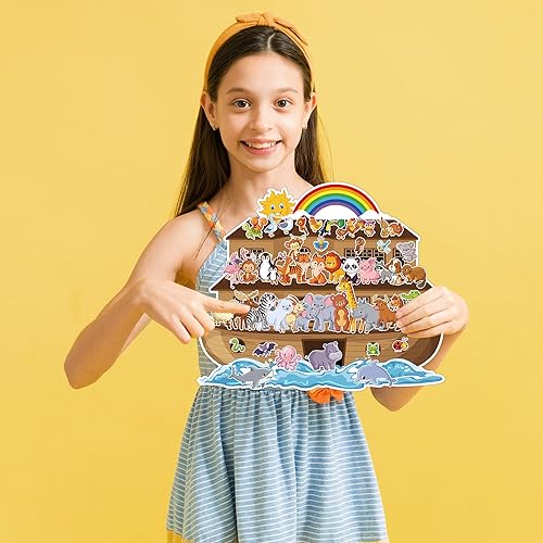 Miniatura 3 de YHNTGB Juego de 11 calcomanías de animales del Arca de Noé que incluye 11 fondos y 11 hojas autoadhesivas de animales, kit de calcomanías gigantes