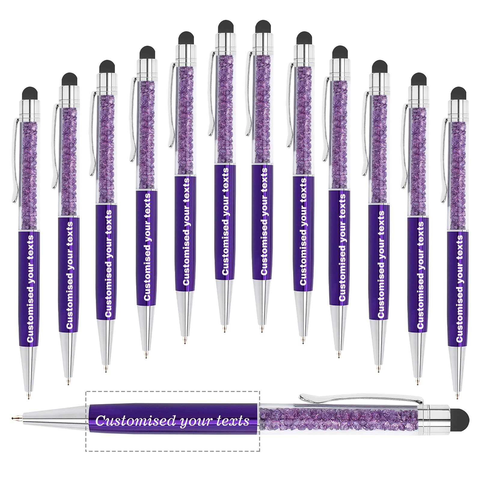 KOLOWKO Personalized 2 in 1 Ballpoint Pen,Custom Name/Text/Message, Crystal Decorated Ballpoint Pen, Good for Graduation, Wedding, Birthday,Communion Gifts