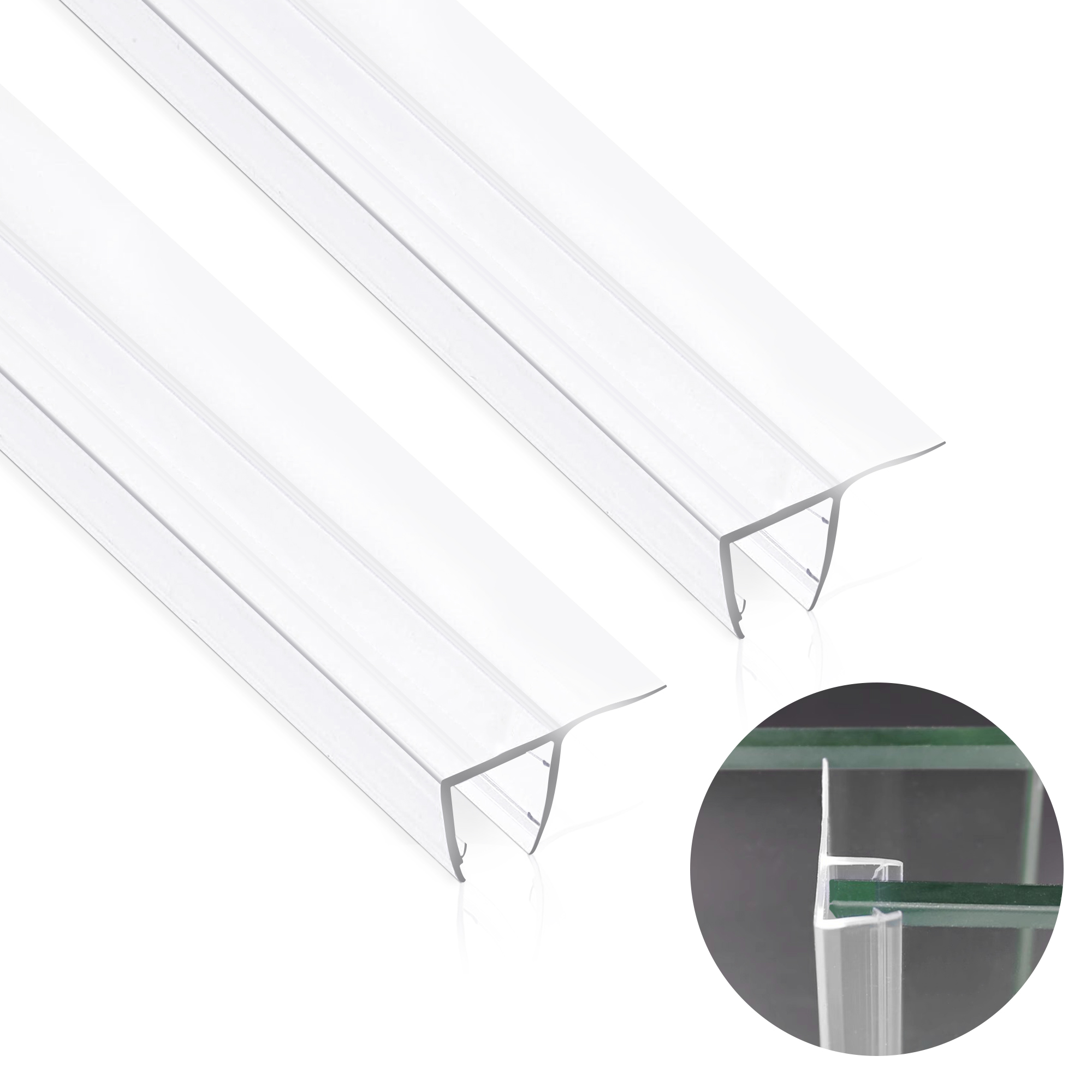 2-Pack Shower Glass Door Botto Seal Strip,36 Inch Long Clear PVC Seal