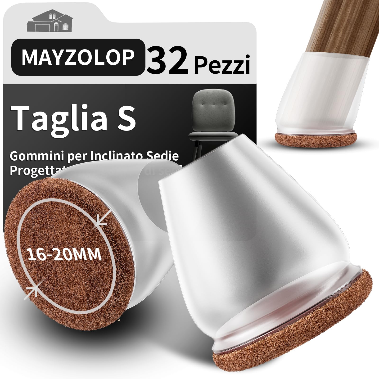 Gommini Per Sedie MAYZOLOP - Feltrini Antigraffio Con Base In Feltro | Silenziosi E Protettivi - Foto 3