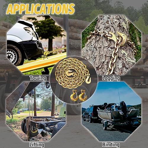 Miniatura 7 de Cadena de transporte de 38 pulgadas, cadena de remolque G80 con ganchos de seguridad y agarre G70  Carga de trabajo de 7100 libras  Cadena de