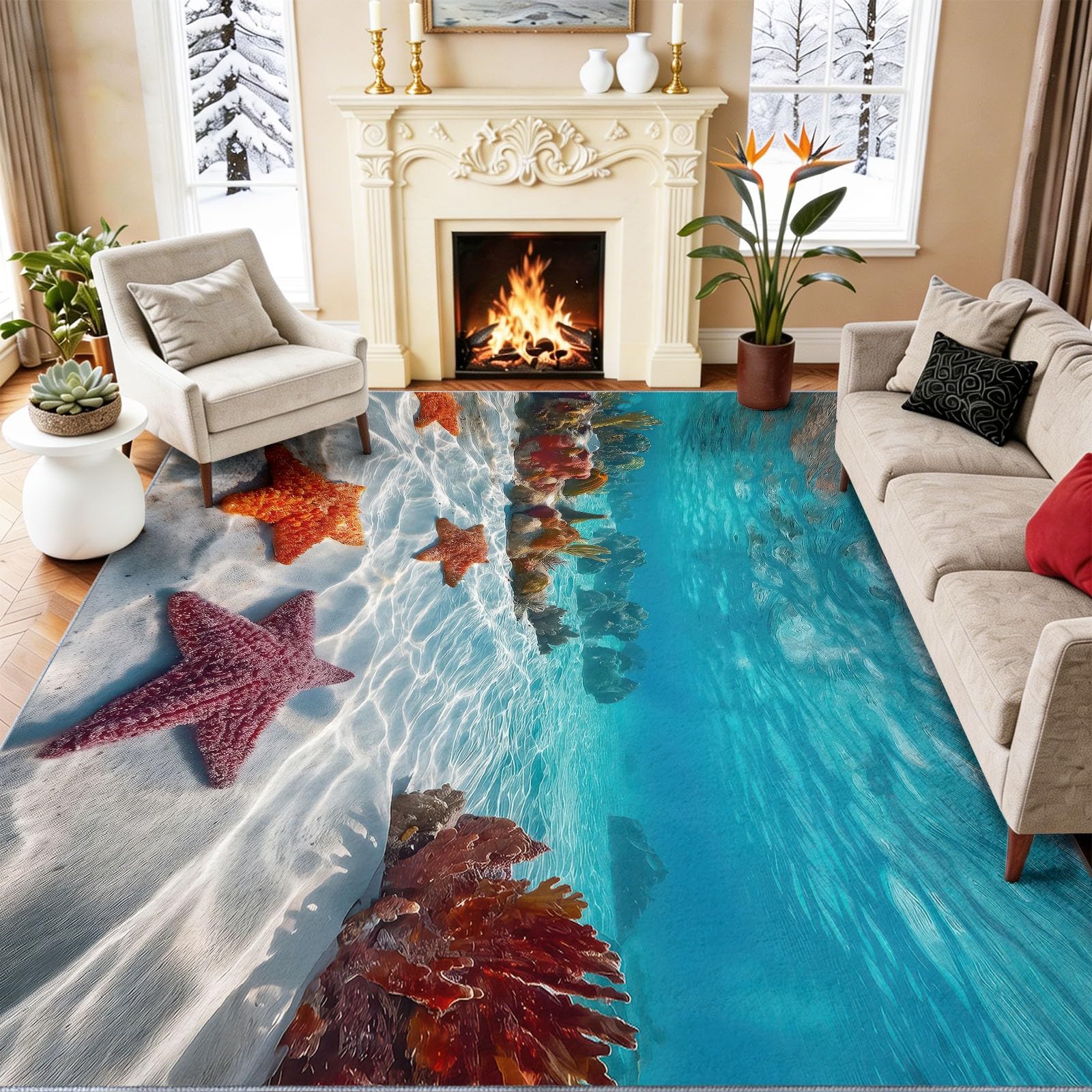Tapis de salon antidérapant et lavable résistant à l'humidité bleu