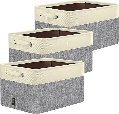 Miniatura 44 de BALEINE Paquete de 4 contenedores de almacenamiento de tela para estantes, cestas de almacenamiento de lino para organizar, contenedores decorativos