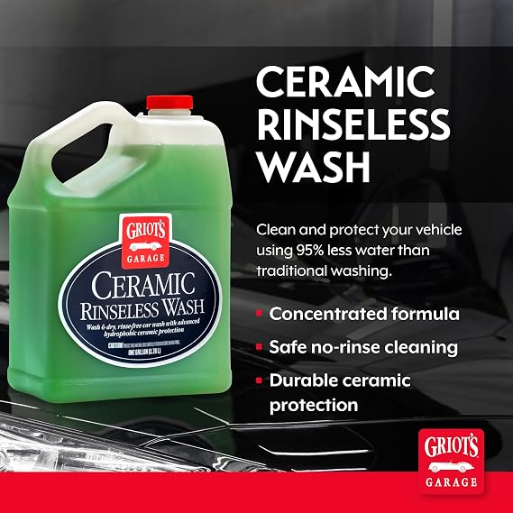 Griot's Garage Ceramic Rinseless Wash for Car Cleaning and Detailing, No-Rinse Cleaner, Washing Soap for RVs, Boats, Trucks, Motorcycles, 10853, One Gallon