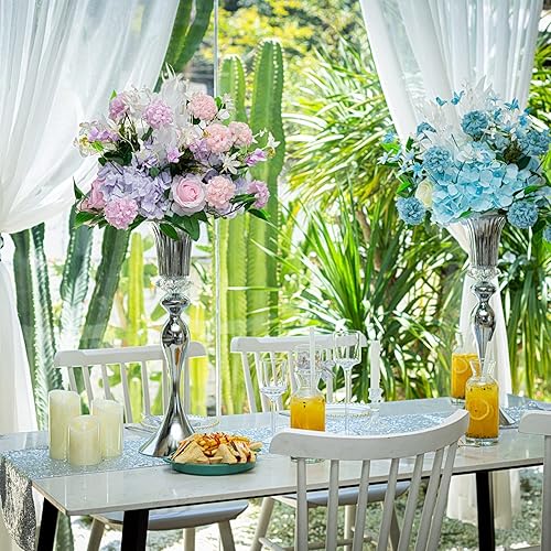 Miniatura 2 de Jarrones de metal para trompeta de boda, jarrones de mesa elegantes de 22 pulgadas de alto, soportes de arreglo floral dorado para aniversario,