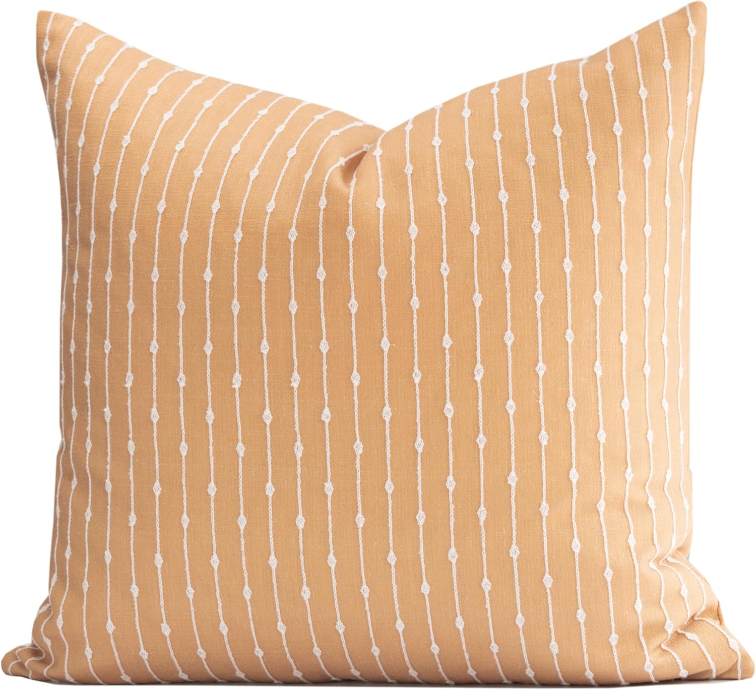 Crumbs Home Modern Farmhouse Fall Linen Indoor Outdoor Throw Pillow Cover Only, 20"x20" Water Repellent for Patio, Backyard, Couch, Mustard Yellow Neutral Embroidered Stripes