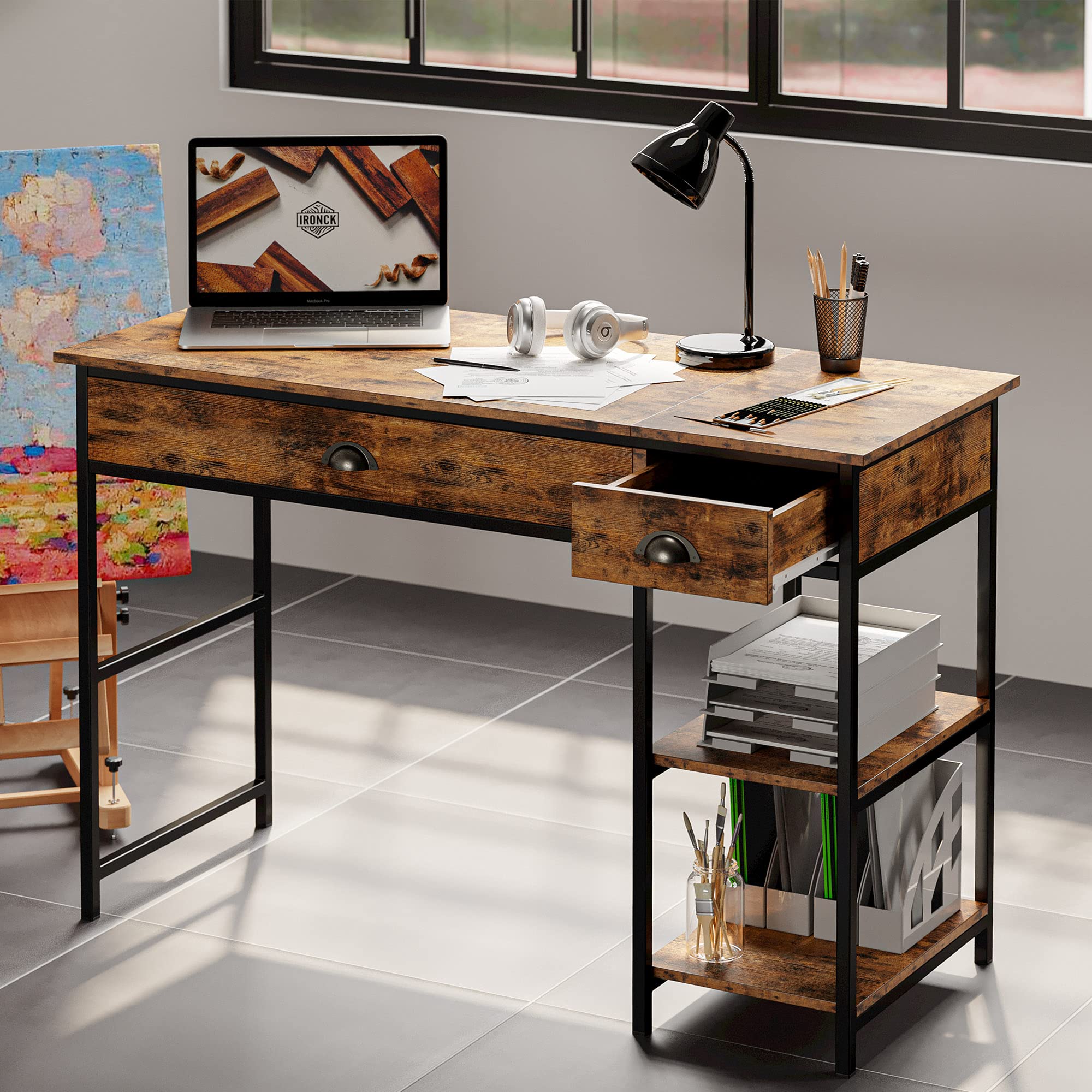 Buy IRONCK Computer Desk with Drawers and Shelves, 55 inch Lift Top