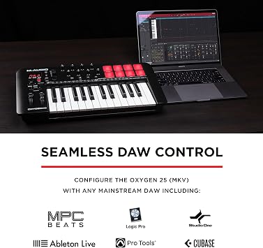 M-Audio Oxygen 25 (MKV) – 25 tuşlu, Beat Pad, Aklıllı Akor, Akıllı scale ve Arperggiator özellikli Zengin yazılım paketli ile gelen MIDI kontrolcü