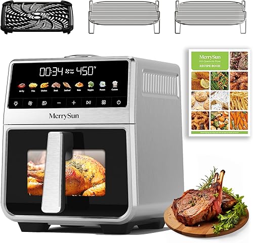 Freidora de aire de acero inoxidable de 6 cuartos de galón, carcasa de acero inoxidable y olla interior de metal, libre de PTFE y PFAS, 9 funciones