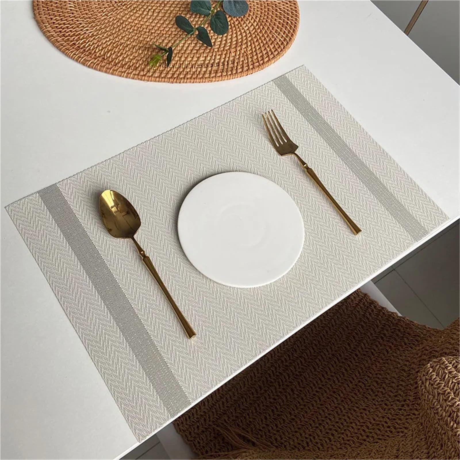 PVC Placemat Heat Insulation Dining Table Mat Waterproof Oil Proof Placemat Table Kitchen Home Party Hotel Accessories(SHU Grey,30x45cm 10pcs)