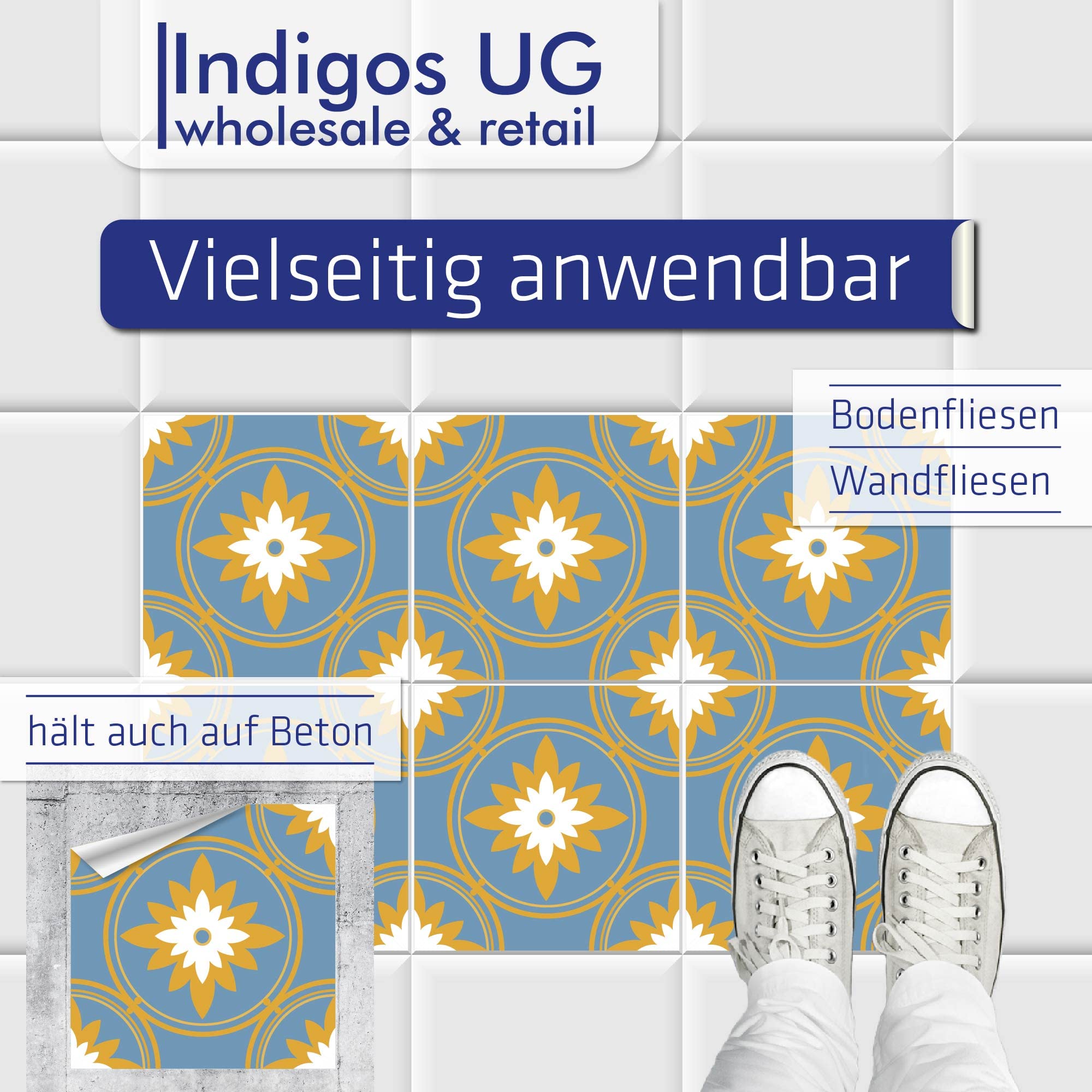 Lot de 18 autocollants pour sol - Maroc - 45 x 45 cm - Lot de 18 - Carreaux muraux - Carreaux adhésifs pour sol - Pour cuisine, salle de bains, toilettes, bordures - Rénover les miroirs