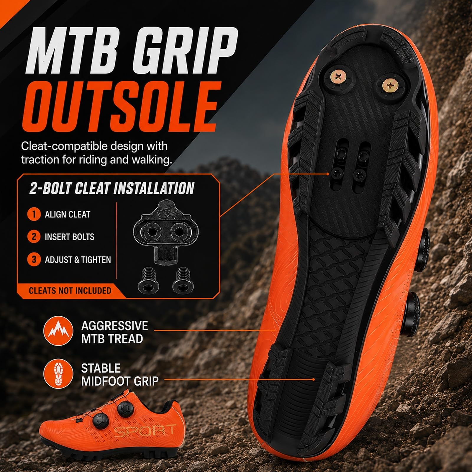 Unisex Scarpe da Ciclismo, Uomo Donna PRO MTB Mountain Bike | Unisex Scarpe Ciclismo, Uomo Donna Mountain Bike, Professionali MTB Suola 2 Fori Compatibili Tutti Pedali SPD