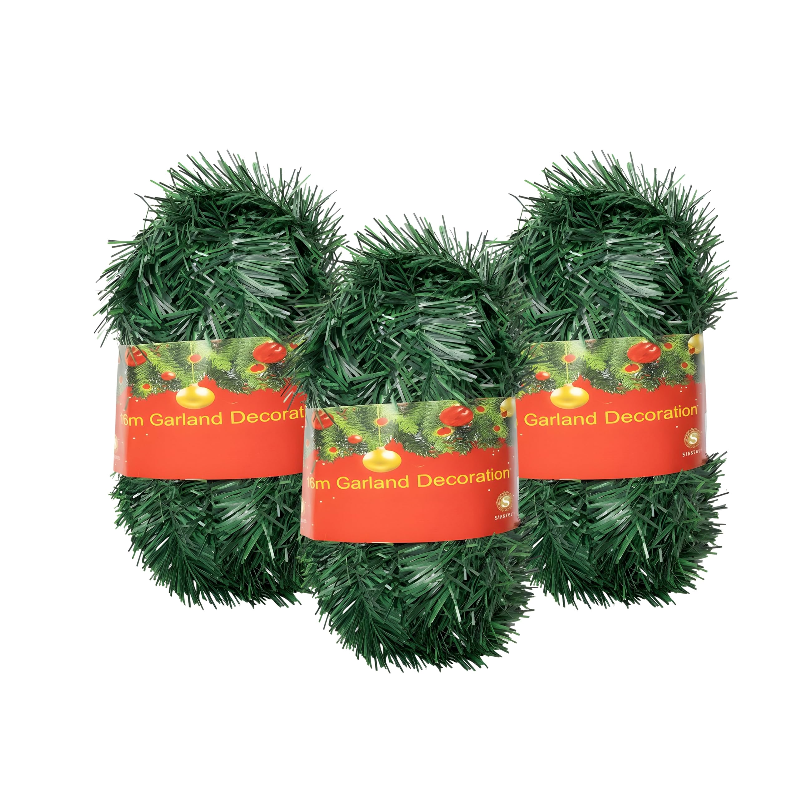 3 Pieces, 52ft/16m Christmas Garland Artificial Green Tinsel Staircase Garland Soft Xmas Greenery for Indoor Outdoor, Fireplaces, Door, Mantel, Wall Garden Wedding Decoration