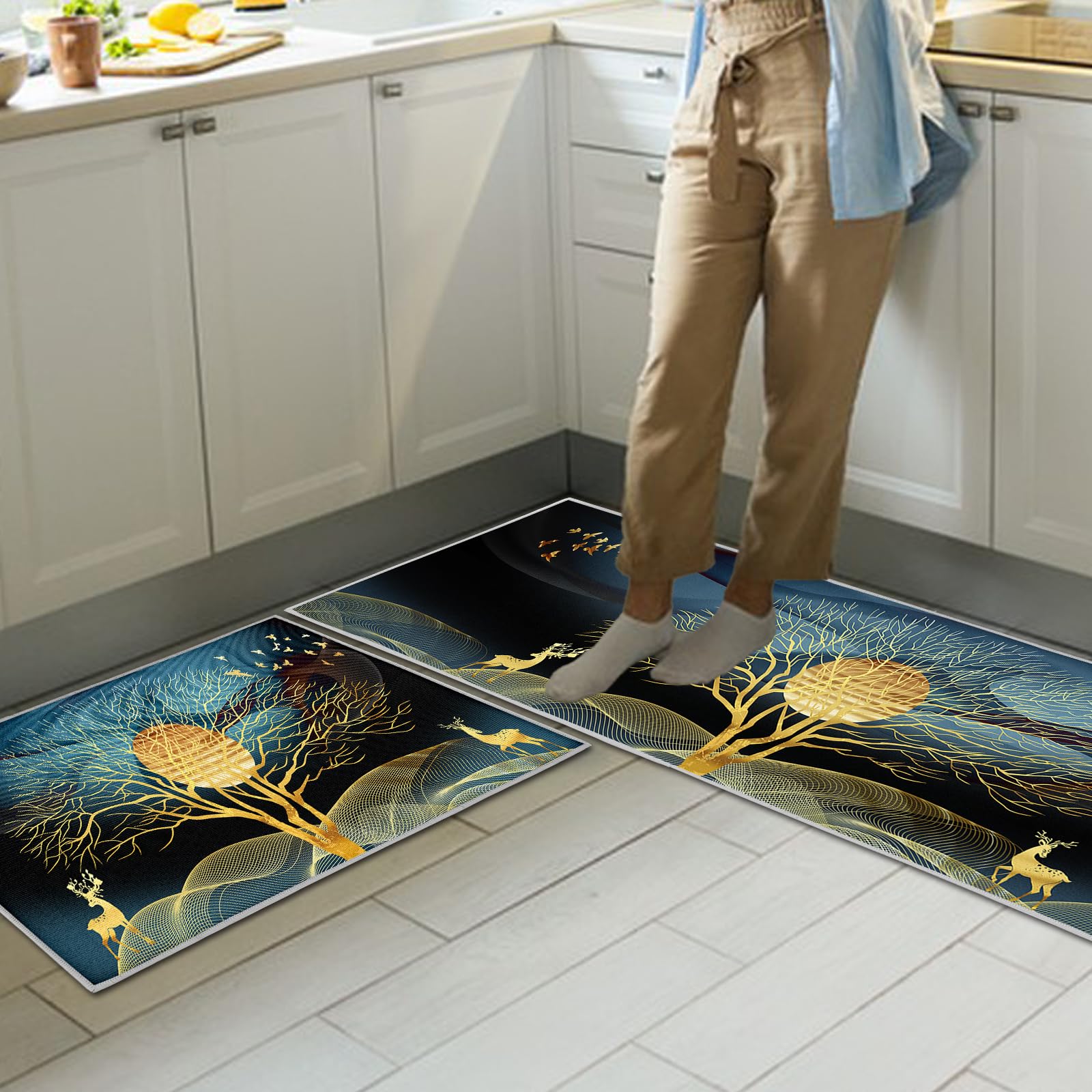 Juego de 2 alfombrillas de cocina lavables, antifatiga, antideslizantes, absorbentes de agua, para lavandería, dormitorio (estilo B, 40 x 120 cm)