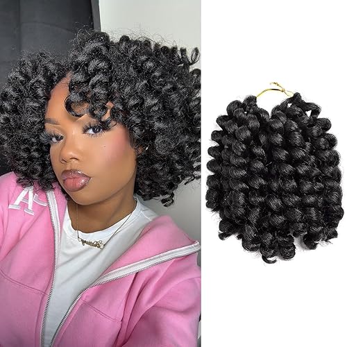 Toyotress Cabello rizado tipo varita de ganchillo  10 pulgadas, 6 paquetes de cabello castaño oscuro jamaicano con rebote, extensiones de cabello