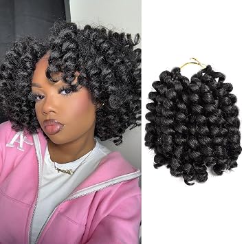 Toyotress Wand Curl Crochet Hair - 8 Inch 6 Packs Dark Brown Jamaican Bounce Crochet Hair, Short Bob Curly Crochet Braids Bouncy Curls Synthetic Braiding Hair Extensions 8 Inch, #2-6P