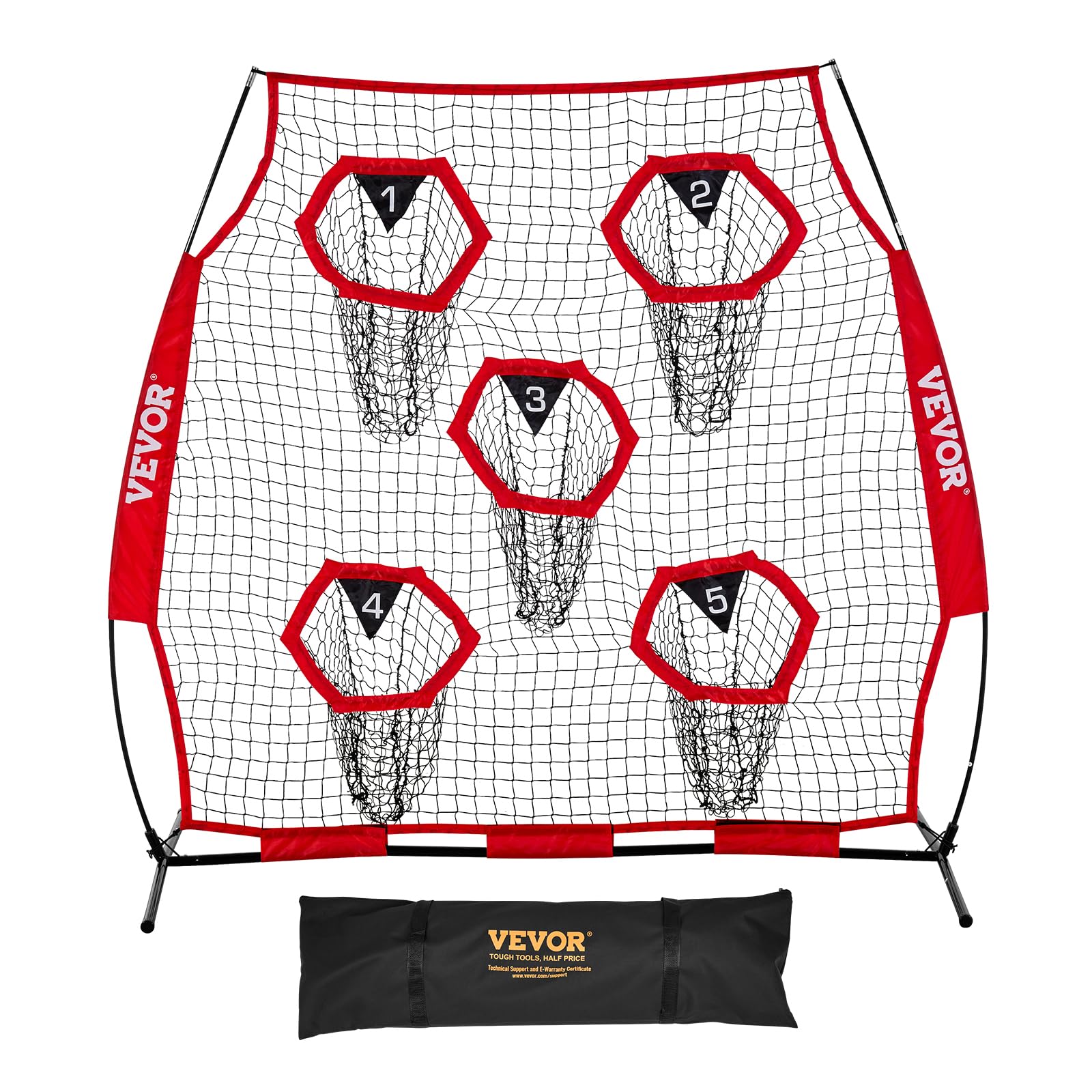 VEVOR Red de Lanzamiento para Entrenadores de fútbol, 1,8 x 1,8 m, Red de Entrenamiento con 5 Bolsillos para Diana, Red sin Nudos con Correas y Bolsa de Transporte, Mejora la precisión de Lanzamiento