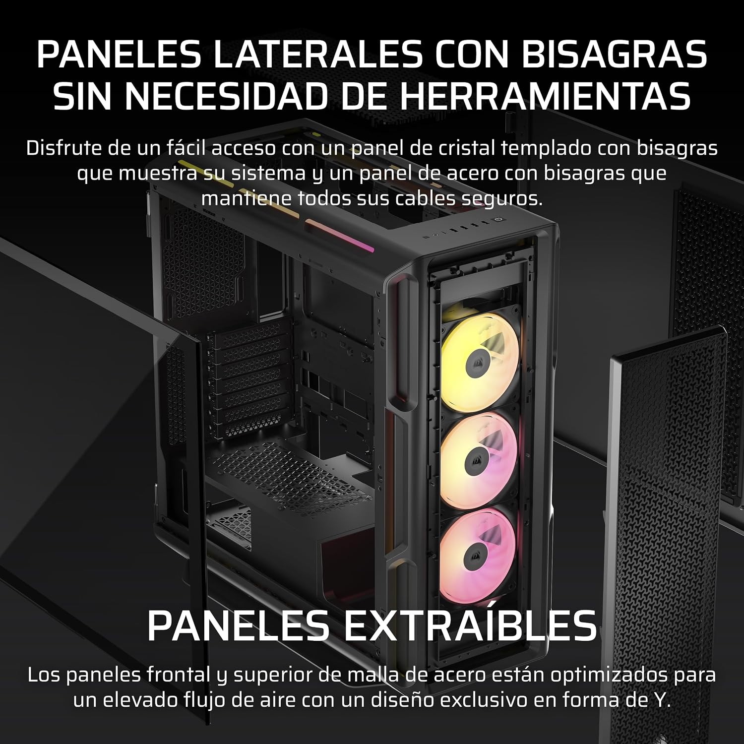 CORSAIR iCUE Link 5000T LX RGB Caja Mid–Tower ATX para PC – 3 Ventiladores LX120 RGB preinstalados, Tiras de luz Aurora integradas, Interior Espacioso, hub de Sistema iCUE Link Incluido – Negro 9