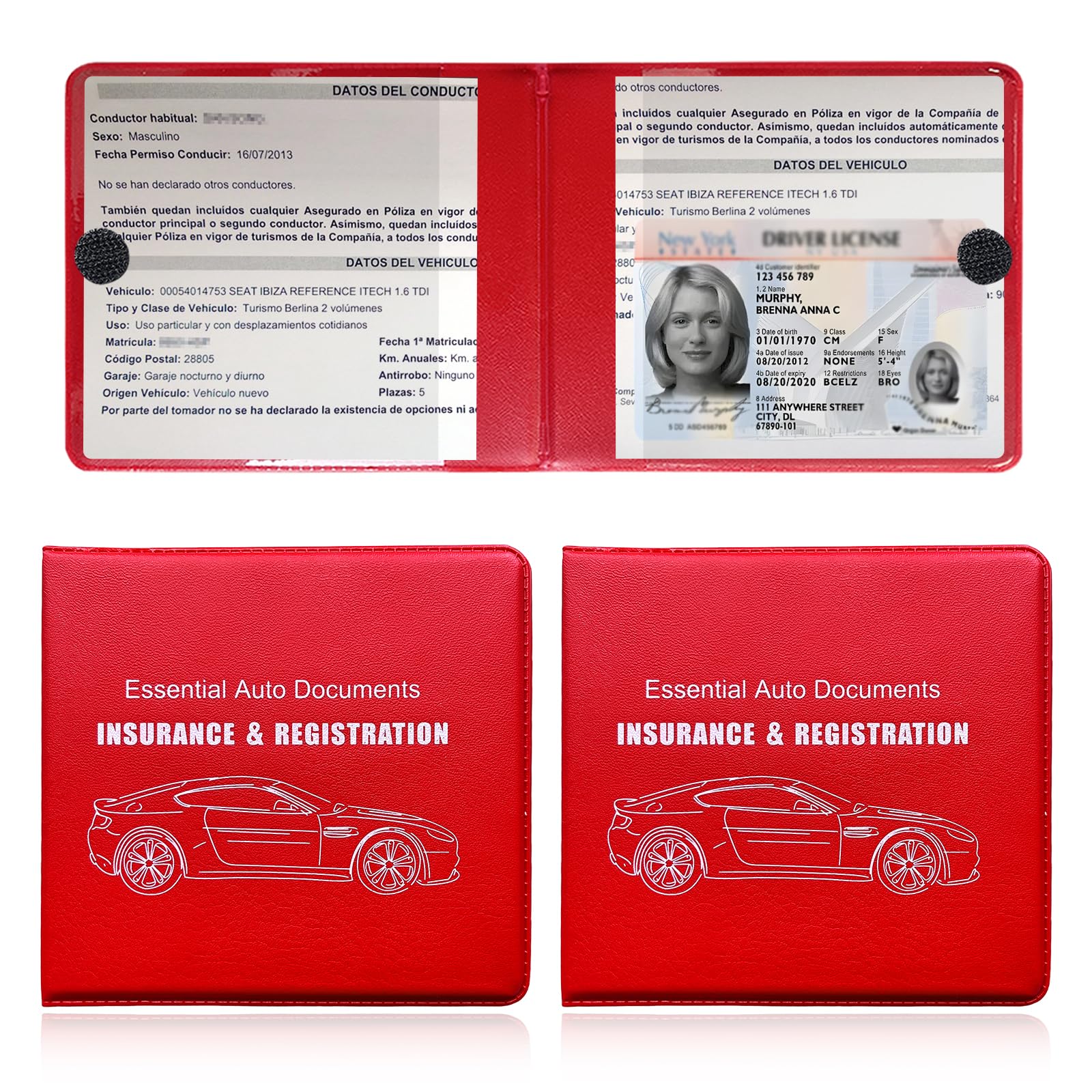 2-Pack Vehicle Registration and Insurance Document Organizers (Red) with Strong Closure