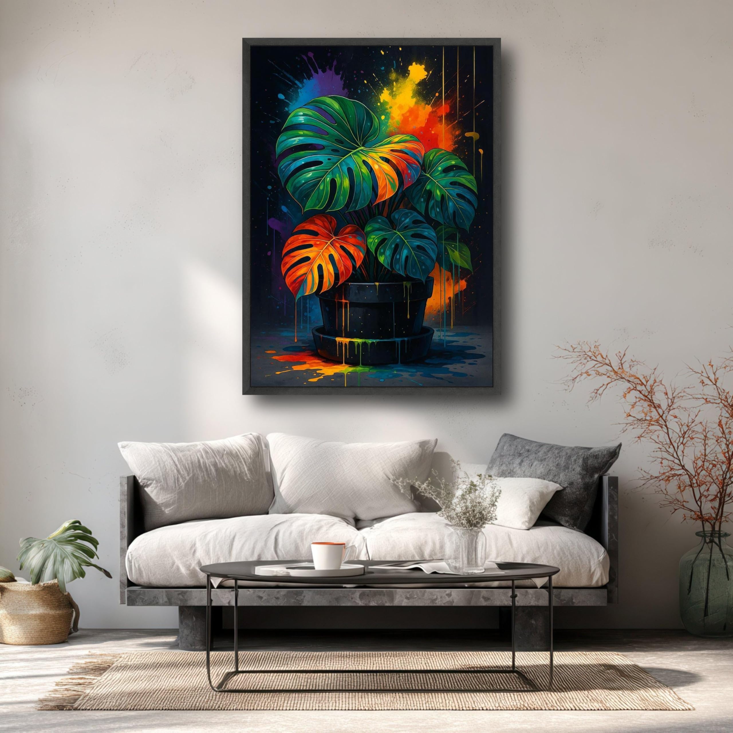 LMYCHENG Monstera Liście sztuka ścienna na płótnie, kolorowy obraz roślinny, plakat botaniczny, nowoczesny wystrój domu, abstrakcyjna grafika (70 x 110 cm)