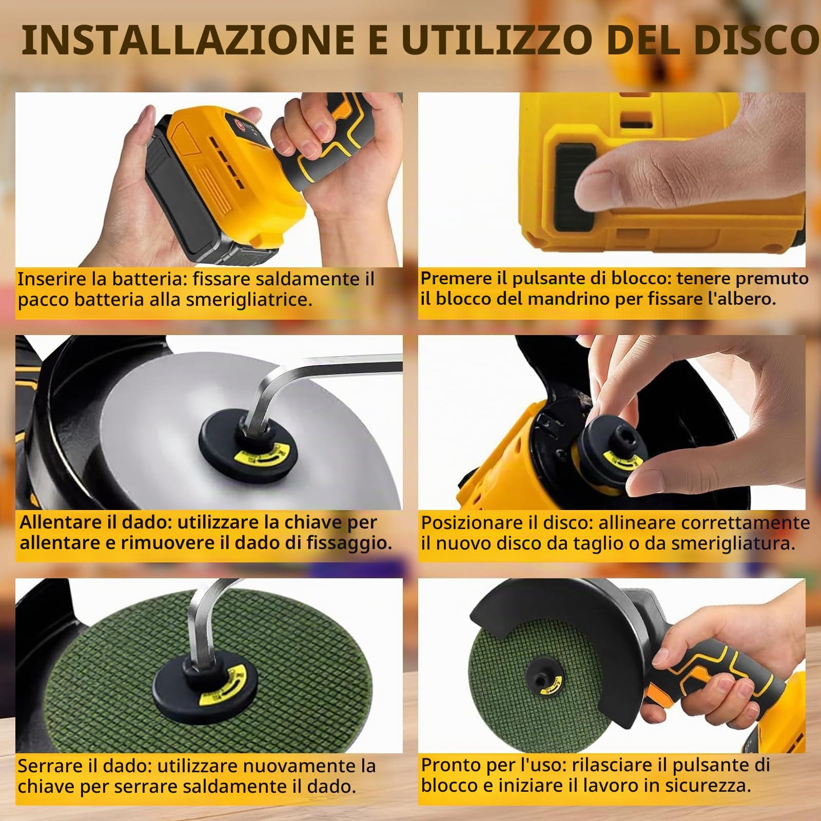 Smerigliatrice angolare a batteria compatibile con batterie DeWalt da 20 V, 12000 giri/min, mini smerigliatrice angolare a batteria con 6 dischi abrasivi da 10,2 cm, 2 dischi da taglio, per metallo