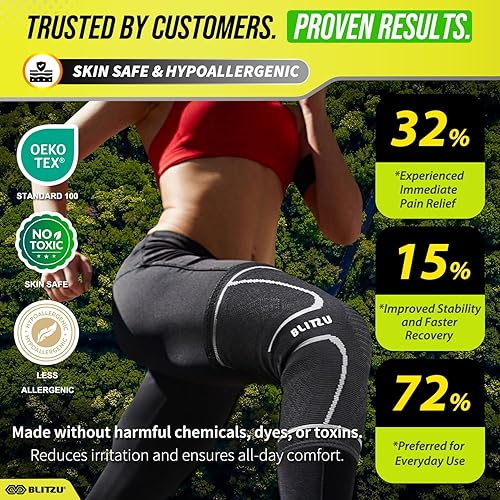 Miniatura 6 de BLITZU - Rodillera de compresión para hombres y mujeres  mejor soporte para correr, gimnasio, entrenamiento, fitness, levantamiento de pesas. Alivio