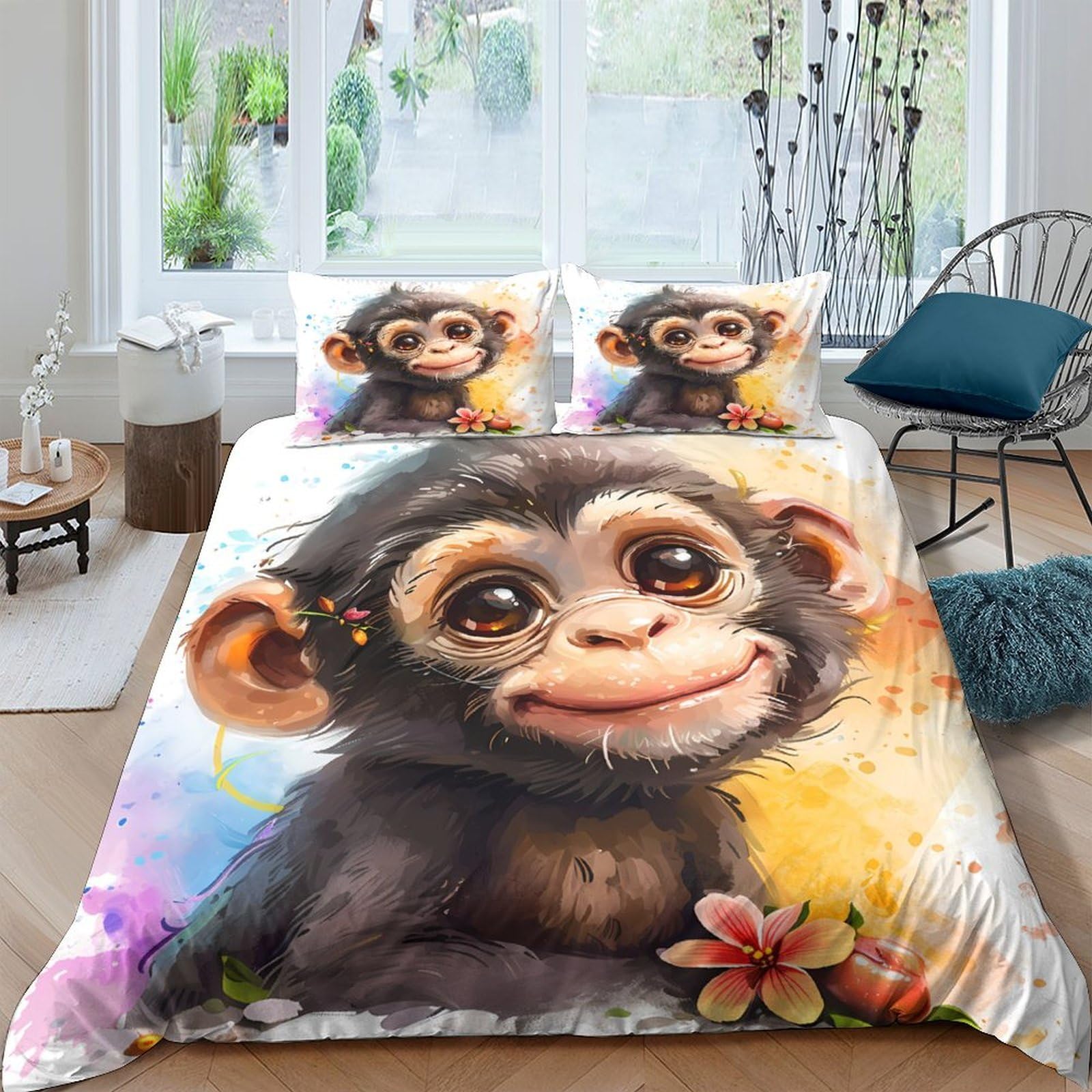 Ctjqhvkz Style-2 3D Printed Cute Monkey Fitted Sheet Microfiber Soft Cartoon Jungle Mattress Cover For Bedroom Guest Room Decor Single（135X200cm）