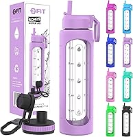 Vista 22 de FIT Strong & Healthy 32 oz Glass Water Bottle with Straw Lid - Wide Mouth Borosilicate Glass Water Bottles with Time Marker, Silicone Sleeve & Extra