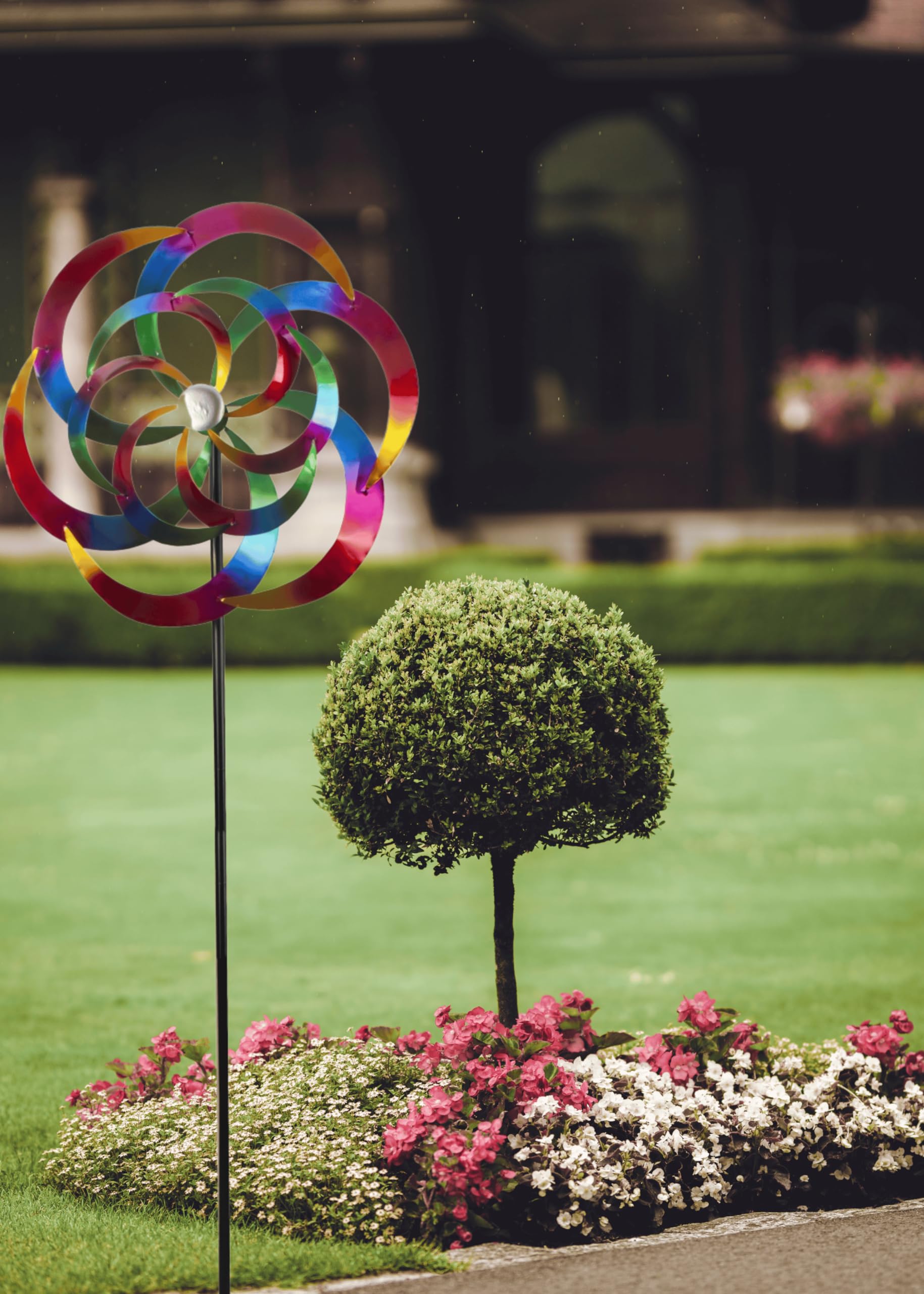 Molinillo de viento multicolor de metal como enchufe para jardín, altura 183 cm, 60 cm