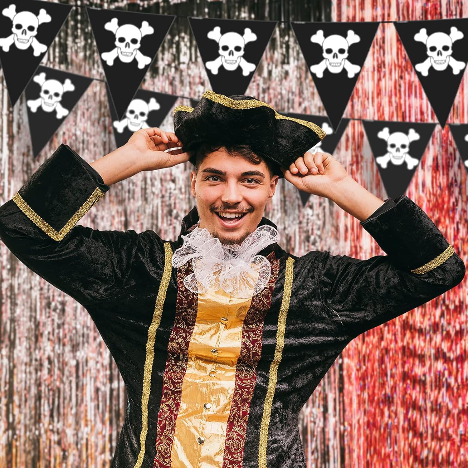 DECOMELODY Halloween Wimpelkette Piraten Schädel - Banner Für Party Deko 31,5x18cm