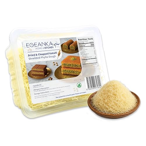 Miniatura 7 de Egeanka Kataifi - Masa filo rallada para Kunafa, chocolate de Dubai y postres, vegana y halal, sin conservantes, opciones secas y cocidas, 6 onzas